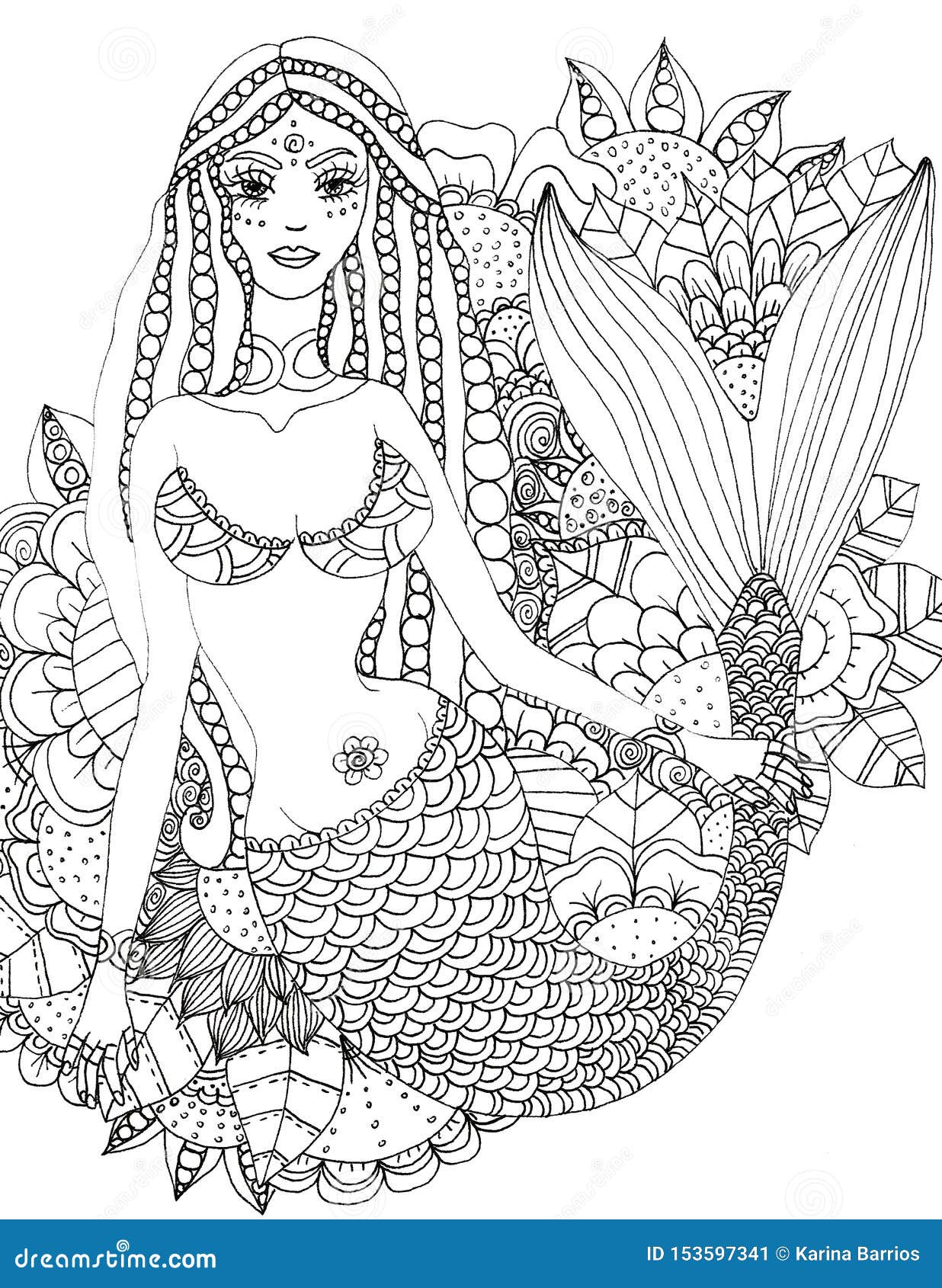 Mermaid Floral, Printable Coloring Page, Digital Stamp, Drawing ...
