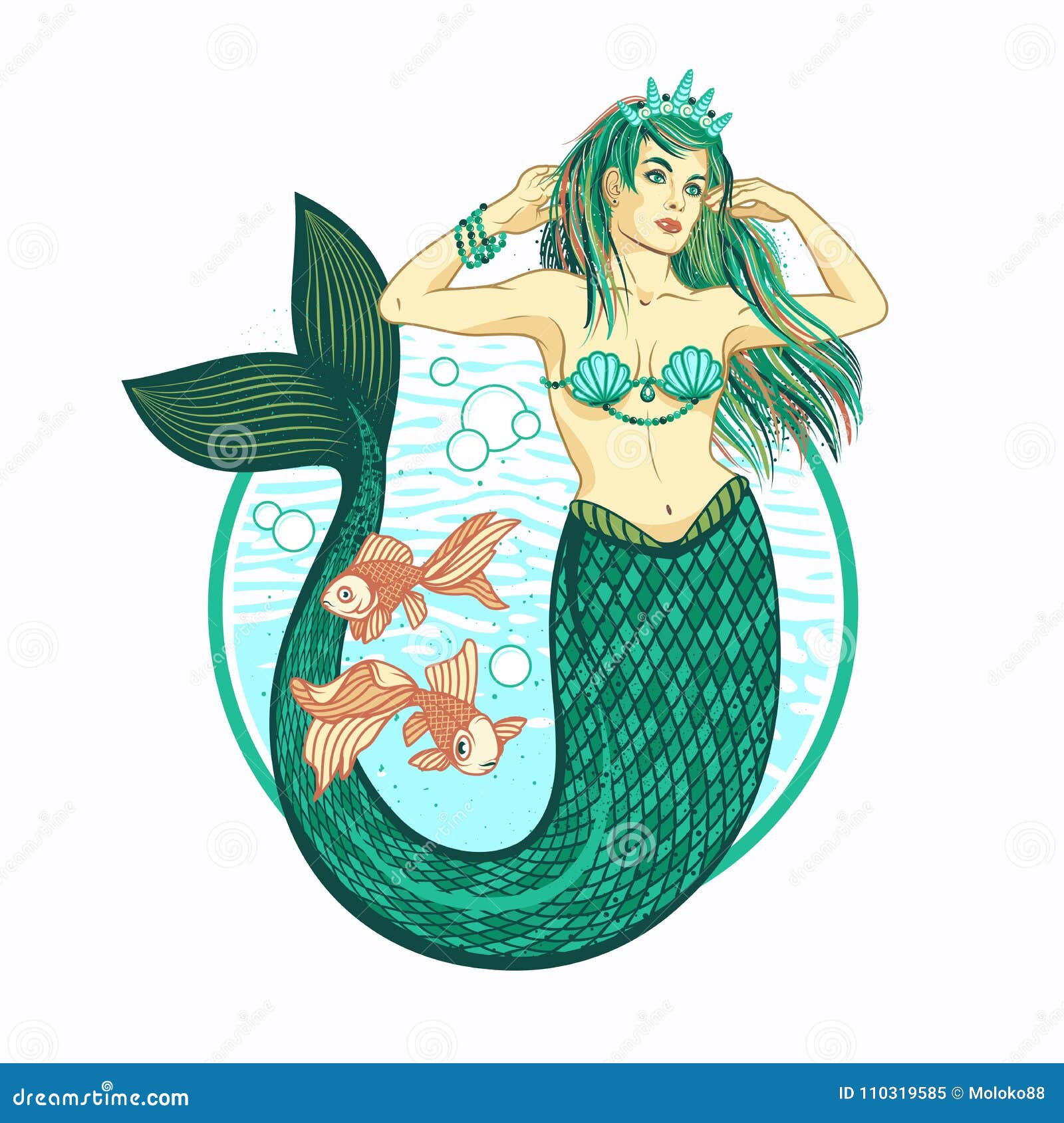 Mermaid Girl with Crown. Isolated Vector Illustration. Stock Vector ...