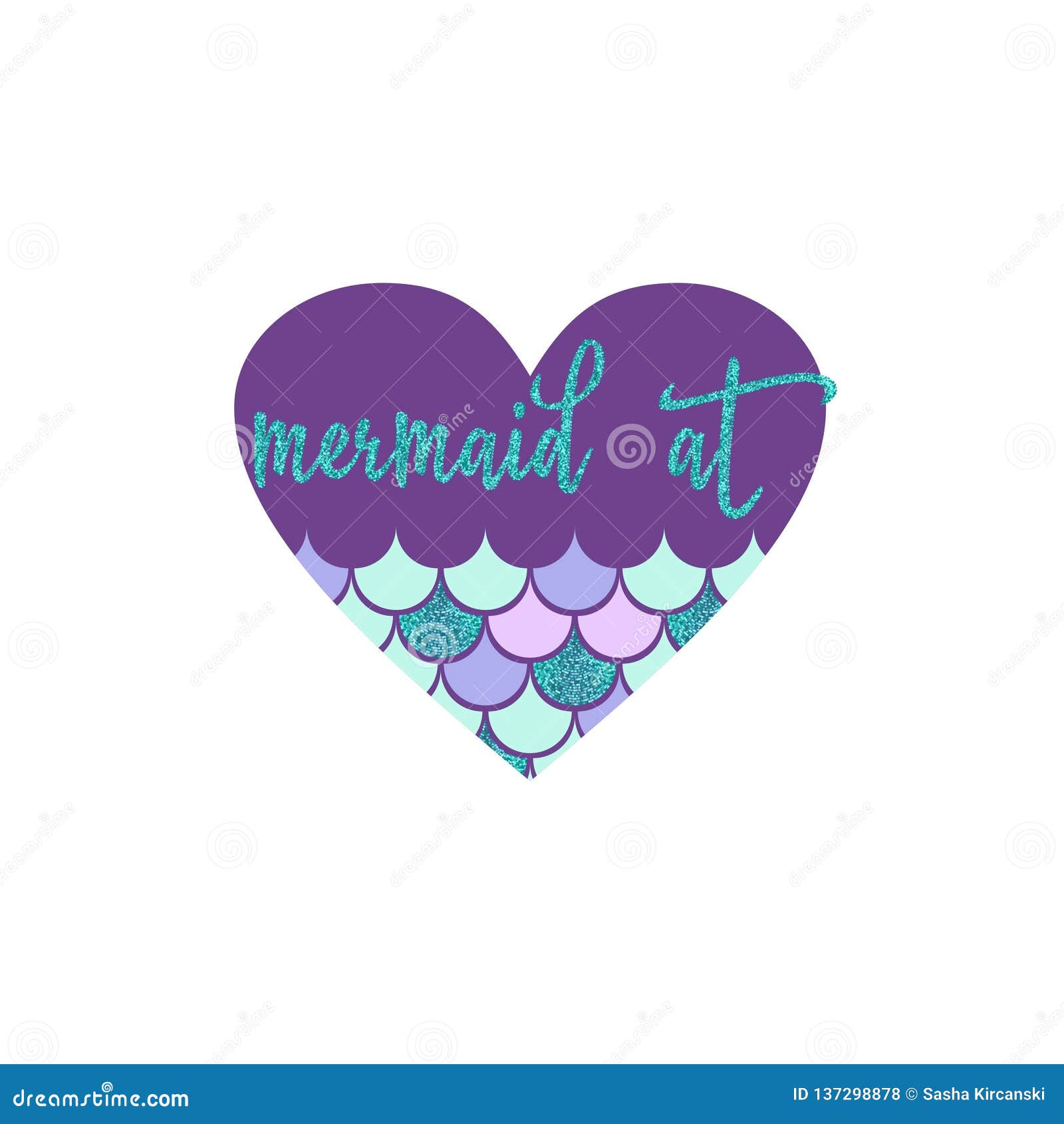 Mermaid at Heart with Turquoise Glitter Stock Vector - Illustration of ...