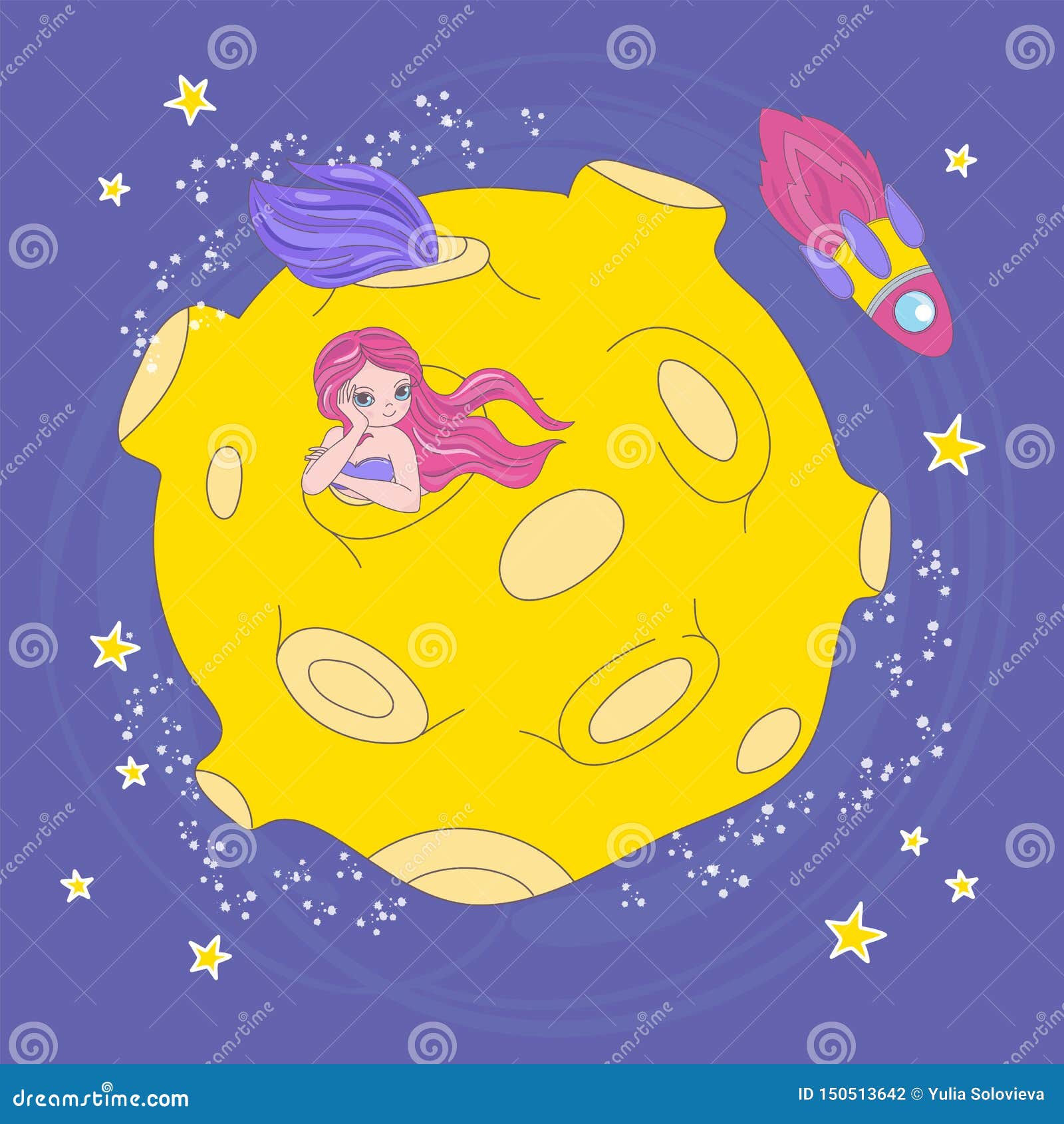 Download MERMAID MOON HOME Cartoon Space Vector Illustration Set ...