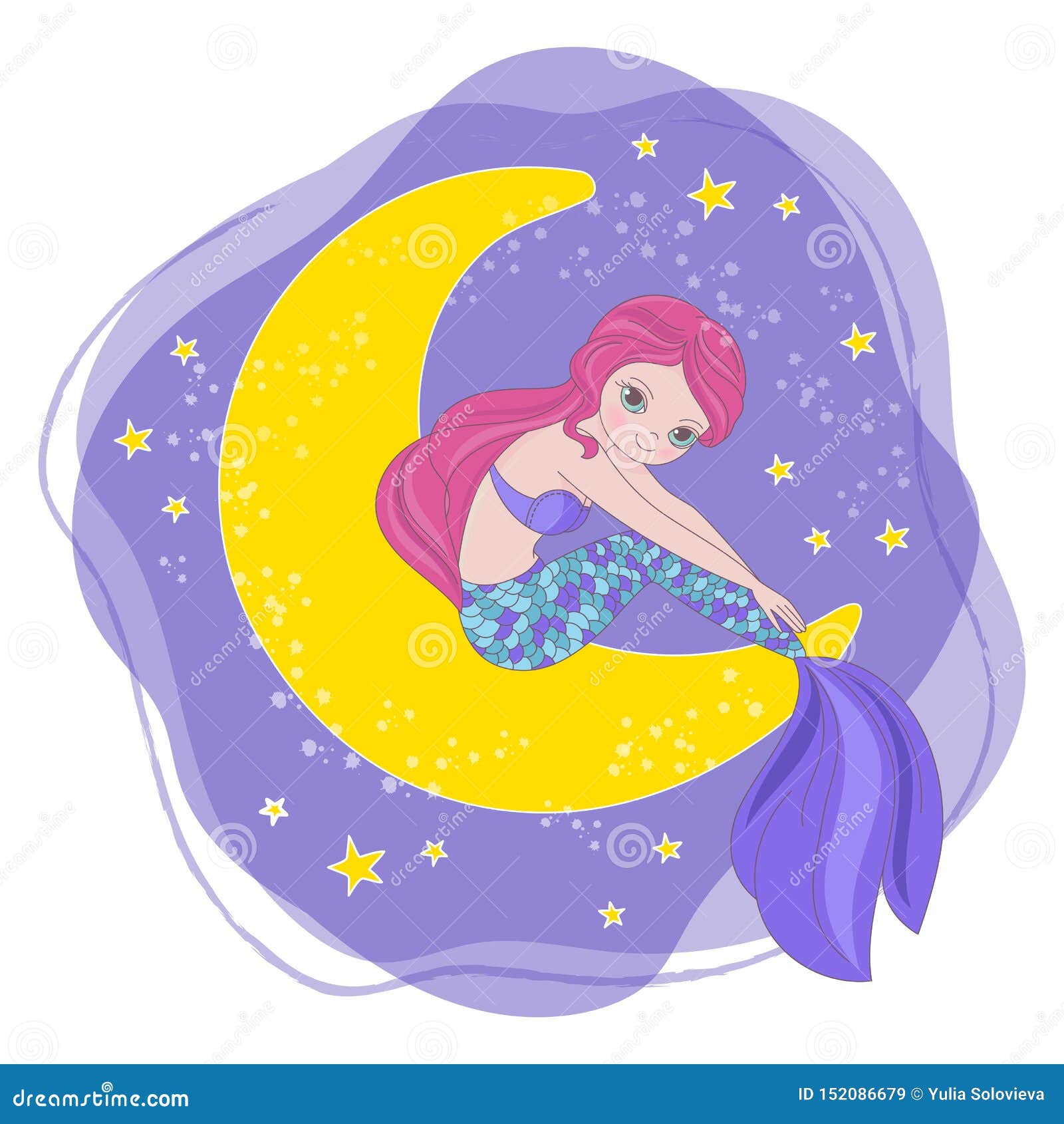 Download MERMAID MOON Space Cartoon Princess Vector Illustration ...