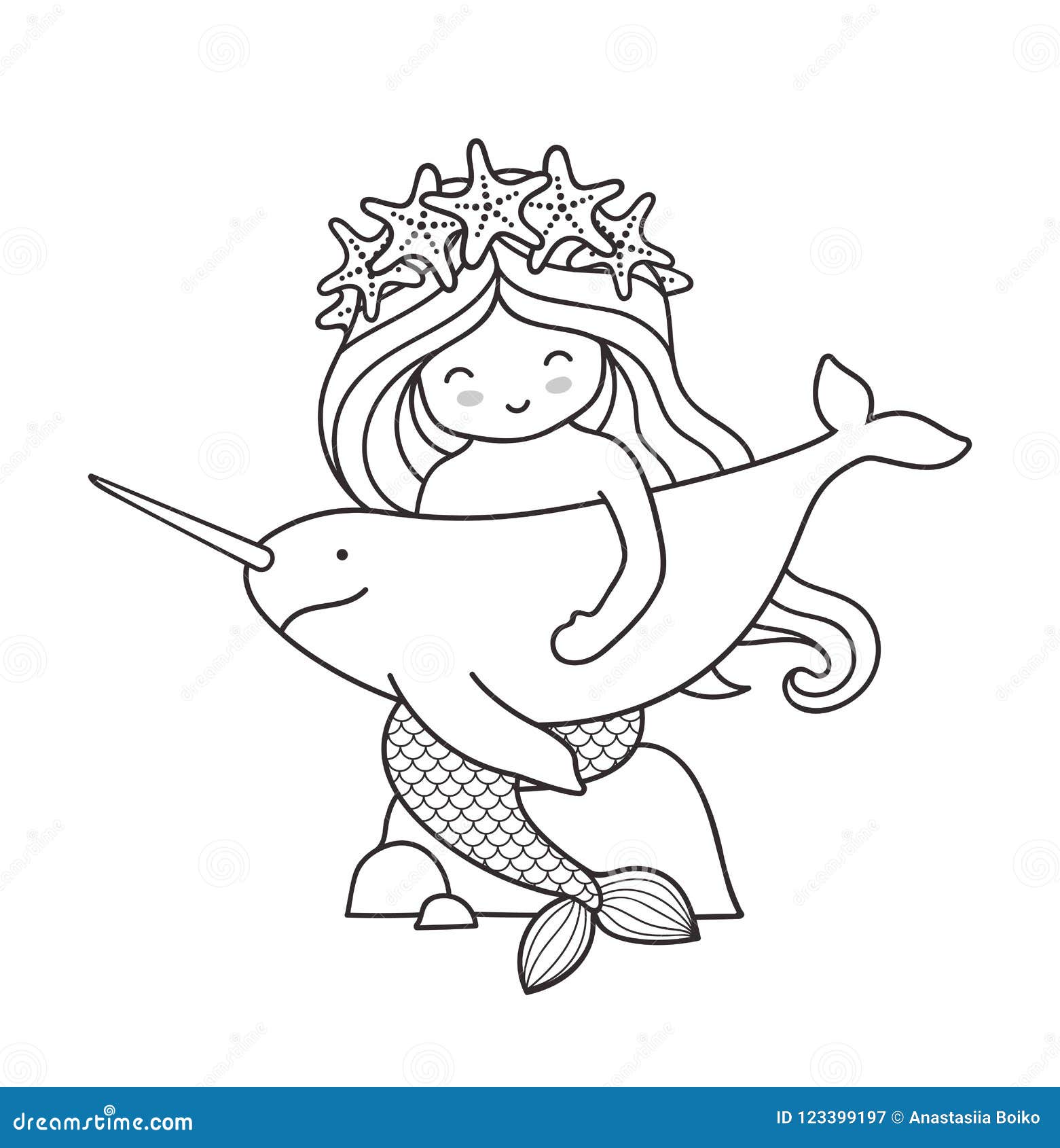 CUTE Mermaid Girl with Narwhal Coloring Page {FREE Printable!} – The Art Kit