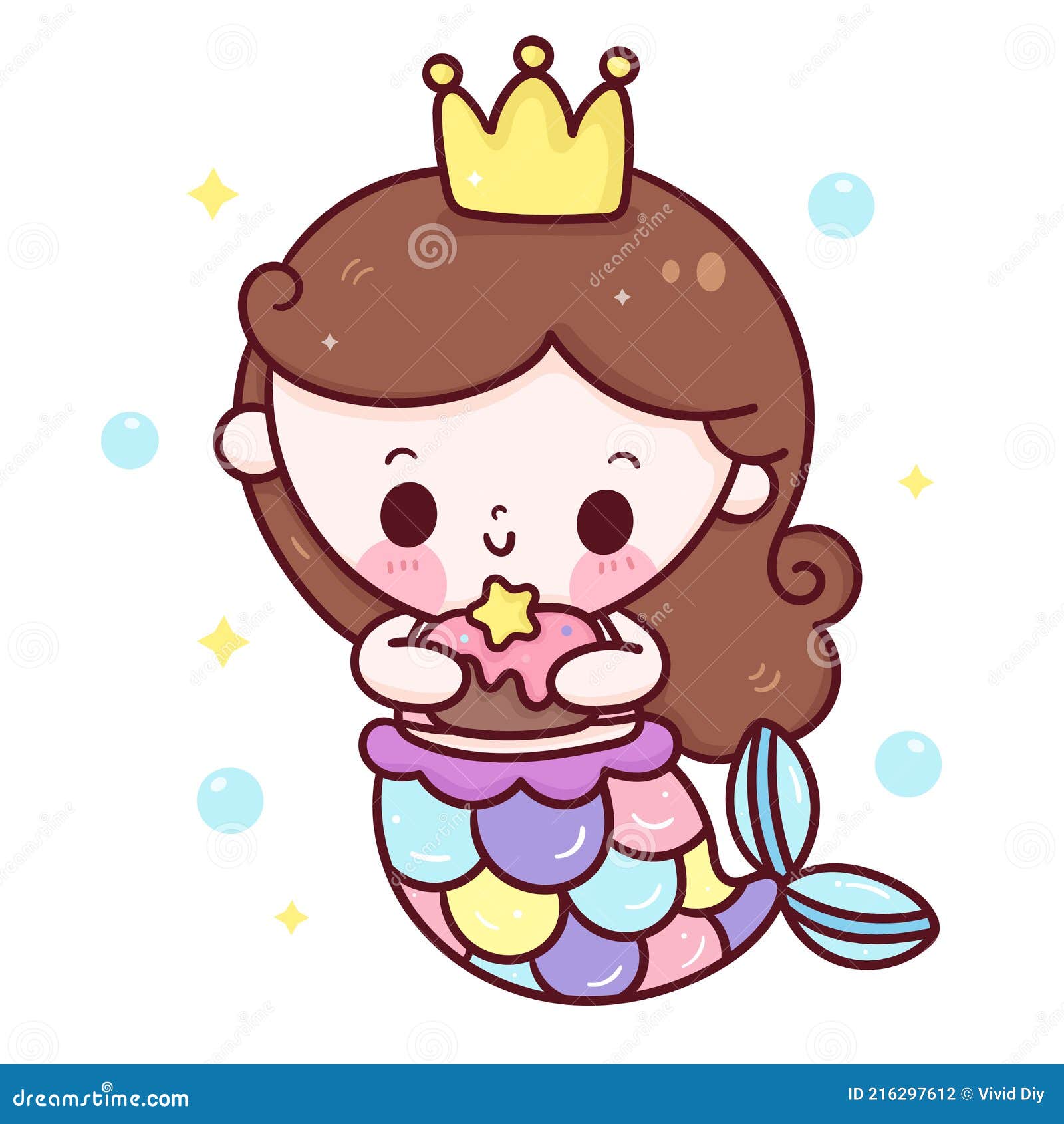 Mermaid Princess Cartoon Holding Birthday Cake Kawaii Animal Stock  Illustration - Illustration of greeting, background: 216297612