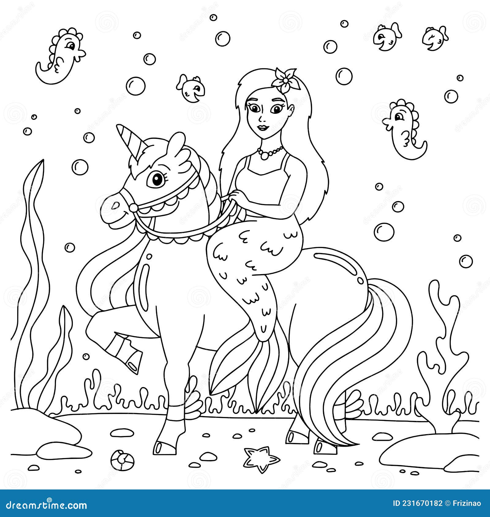 Mermaid Unicorn Coloring Page Stock Illustrations – 20 Mermaid ...