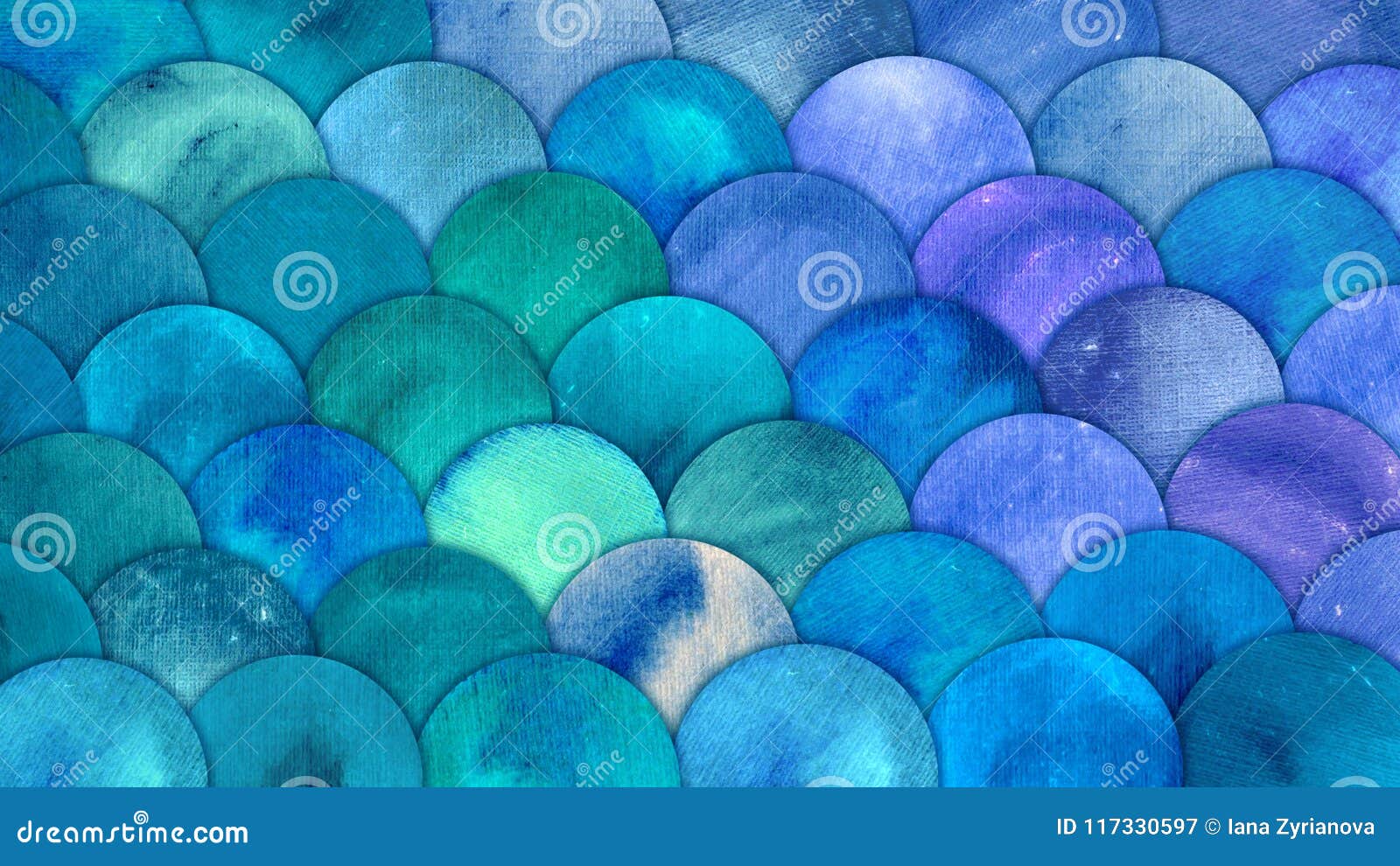 mermaid scales watercolor fish squame background. bright summer blue sea pattern with reptilian scales abstract