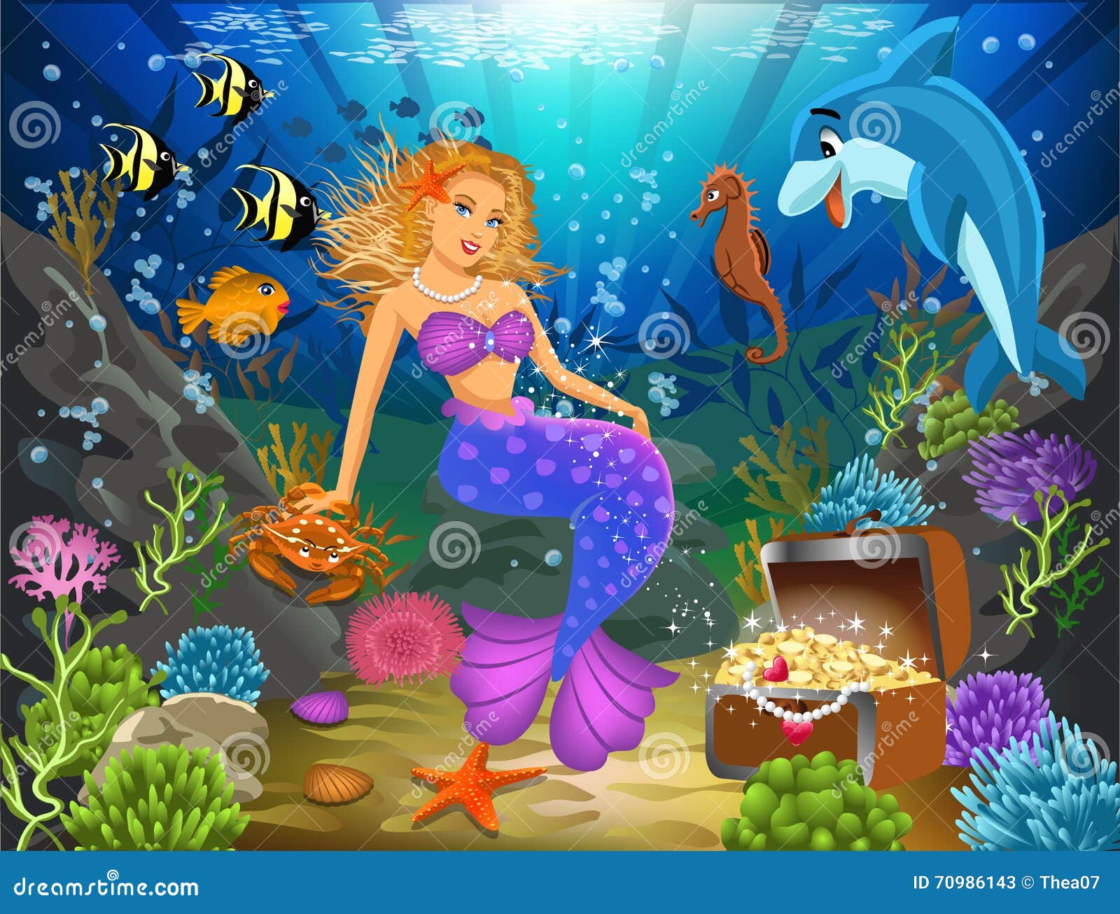 Download Mermaid Sitting On A Rock Underwater Surrounded By Fish ...