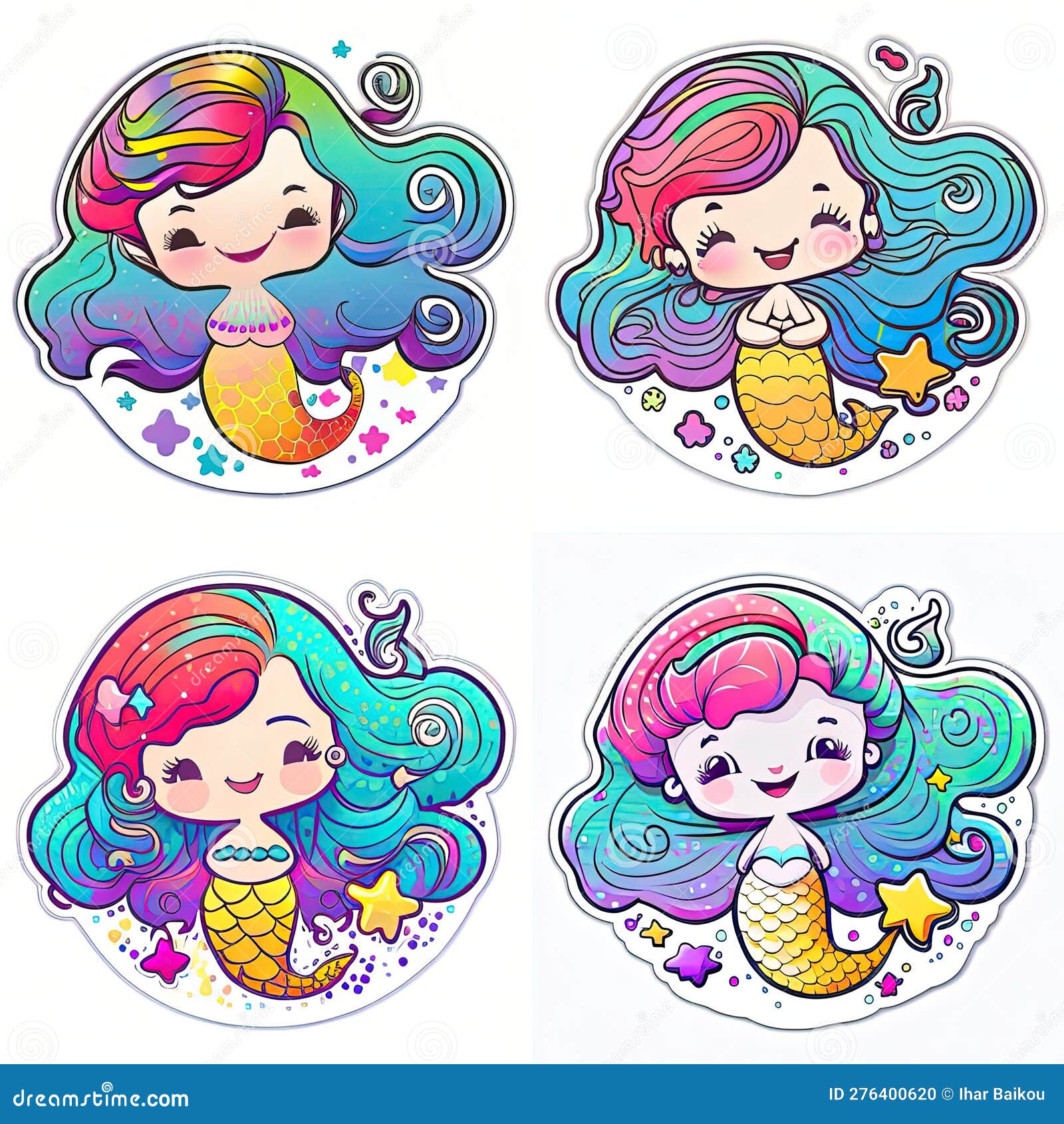 Mermaid Stickers a Splash of Magic Stock Illustration - Illustration of ...