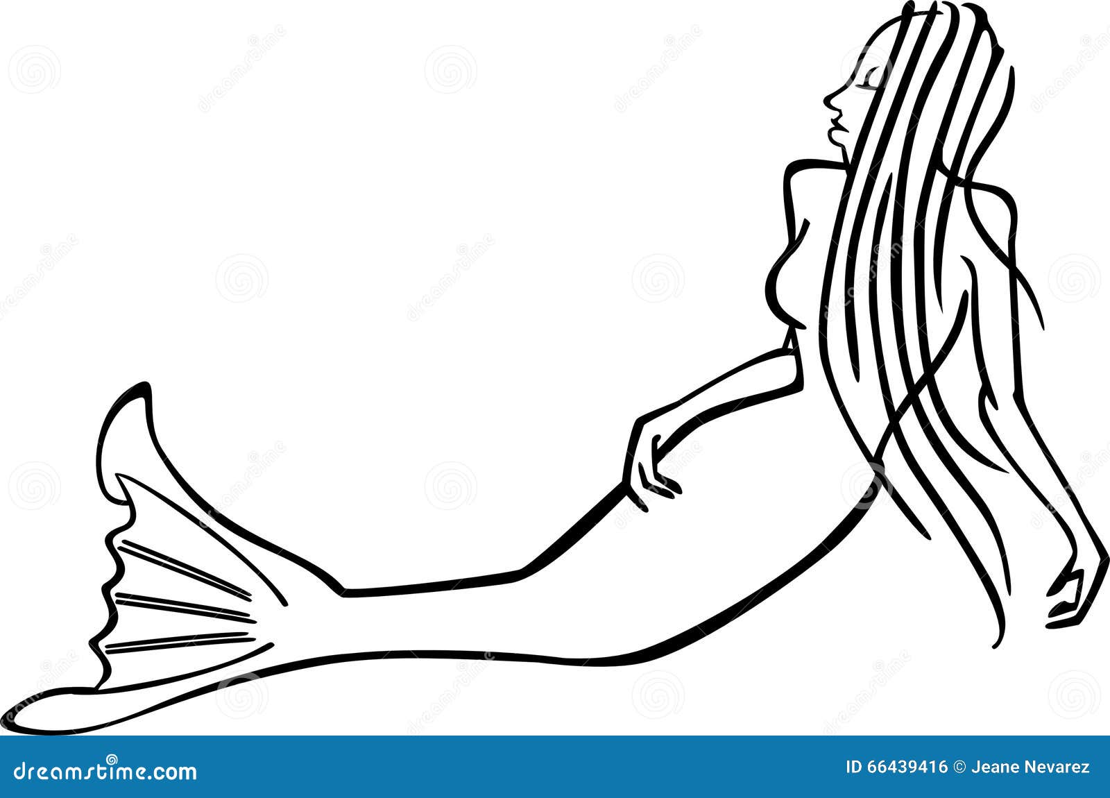 Mermaid stock vector. Illustration of line, black, imaginary - 66439416