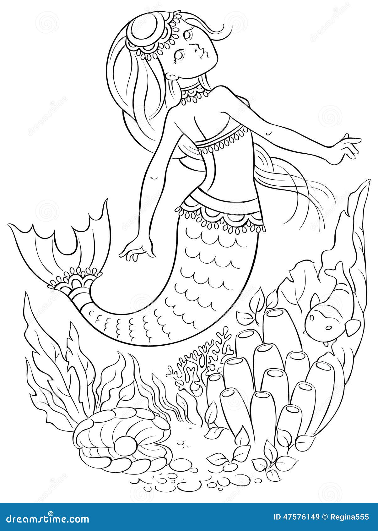 Mermaid swimming underwater in the ocean Coloring page