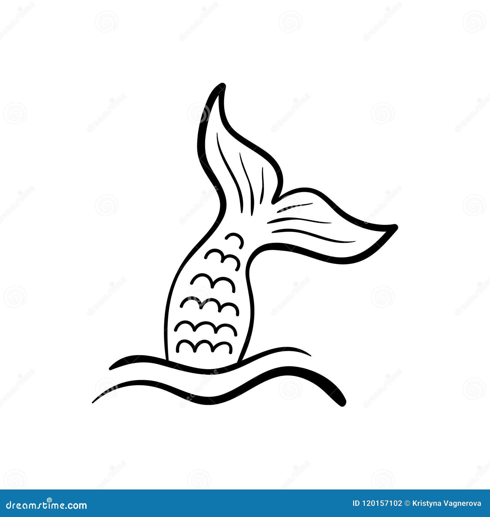 Mermaid tail in sea waves stock vector. Illustration of element