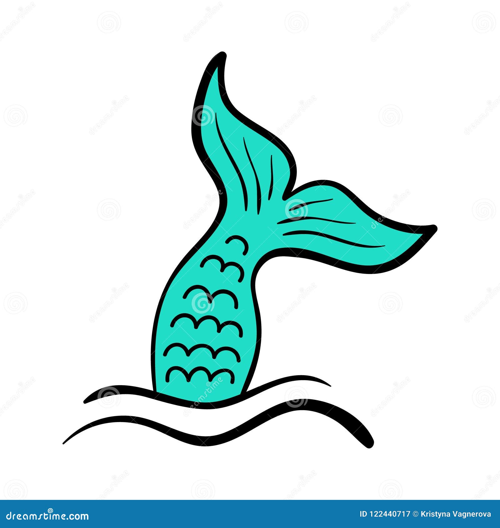 Mermaid Tail Vector Hand Drawn Illustration Stock Vector - Illustration