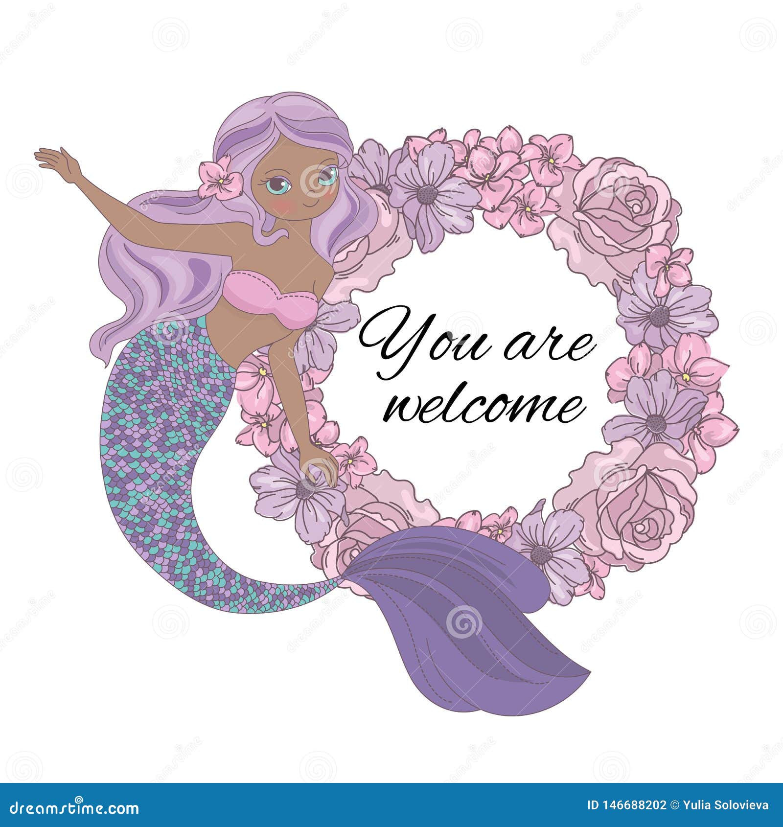 MERMAID WELCOME Sea Princess Wreath Vector Illustration ...
