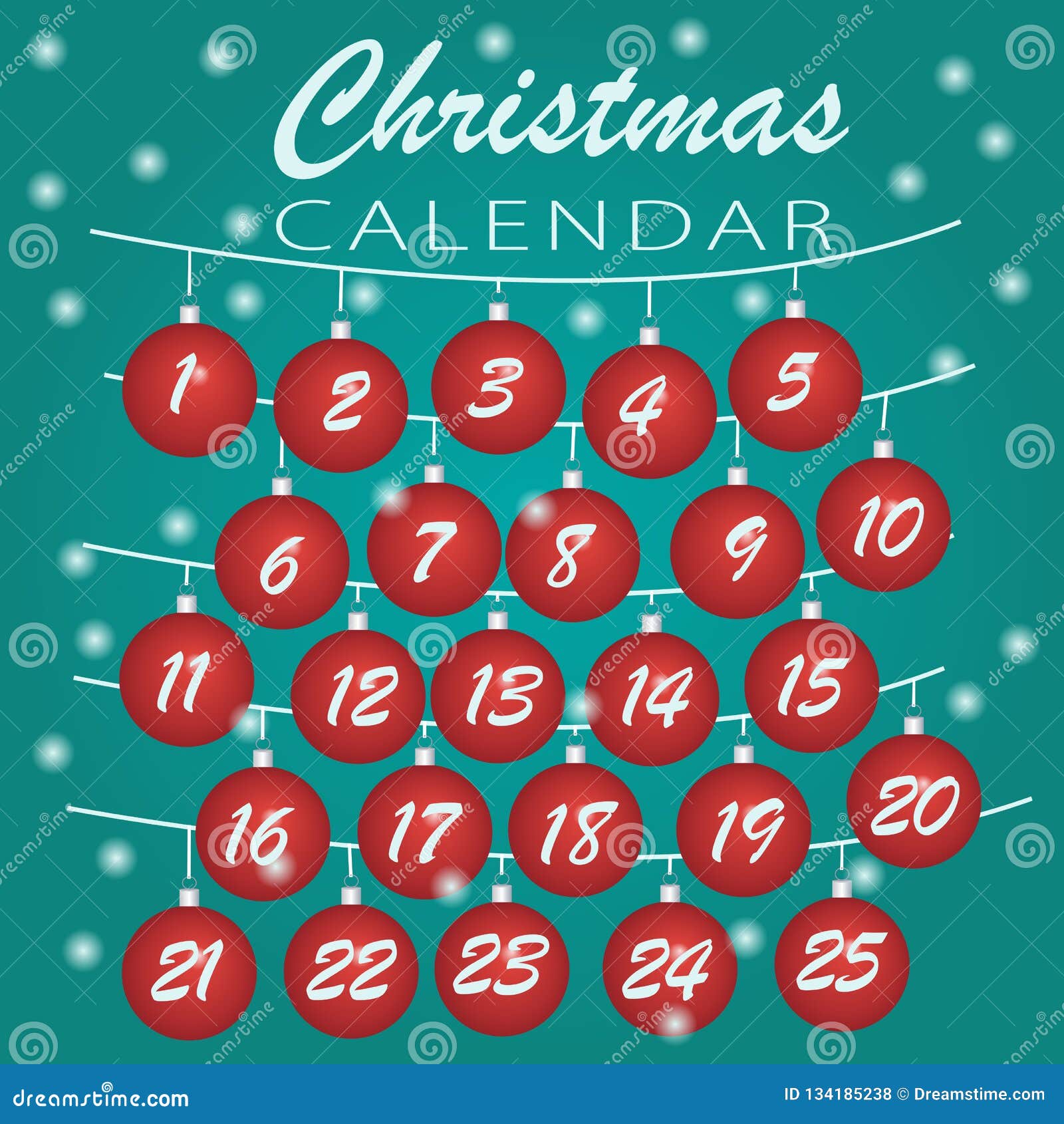Merry Christmas. Advent Calendar Holiday Template with Christmas Balls