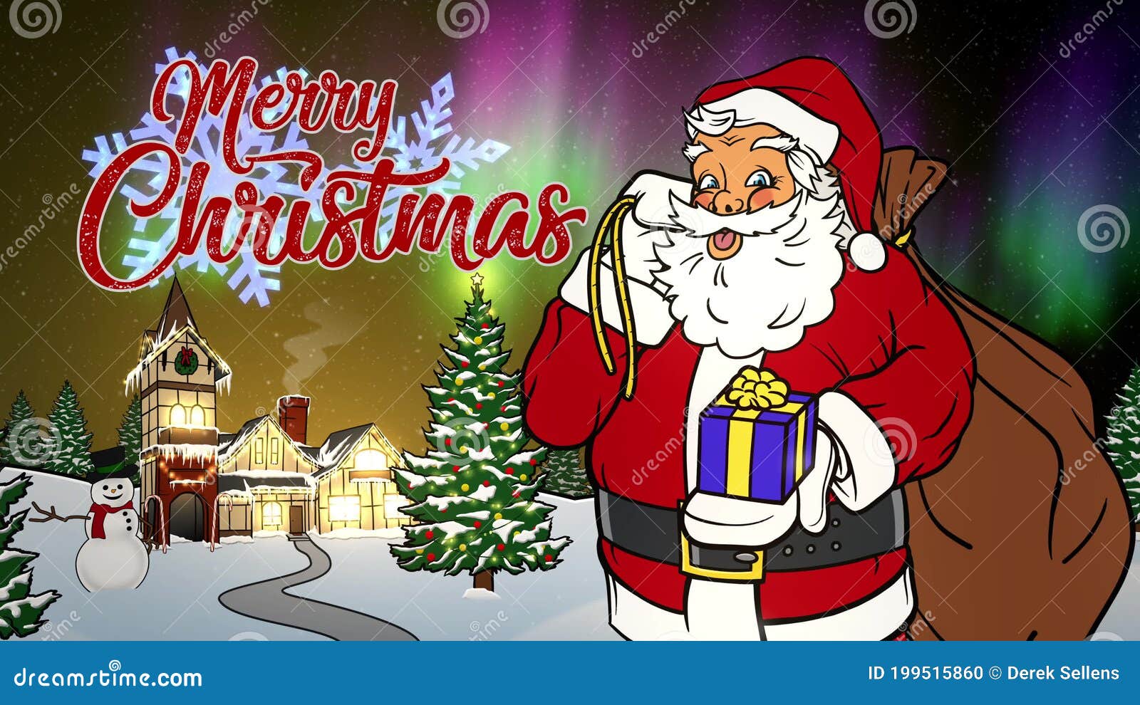 Merry Christmas Animated Card with Santa Close Up at North Pole at Night  Stock Footage - Video of xmas, card: 199515860
