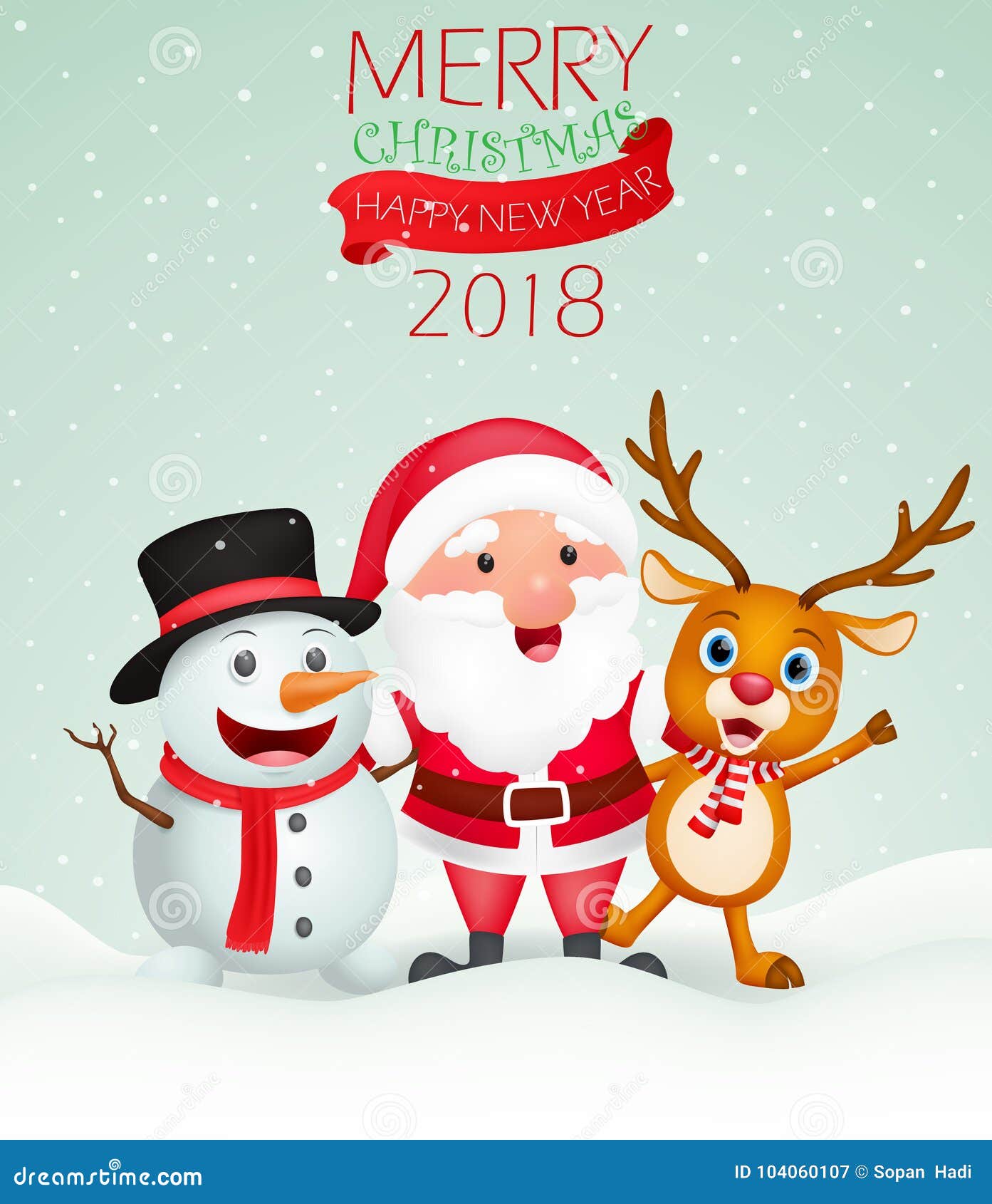 Download Merry Christmas Background With Santa Claus Snowman And Reindeer Stock Vector Illustration of