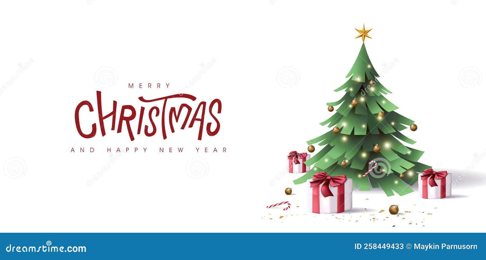 Christmas Banner with Decorated Christmas Tree Stock Vector ...