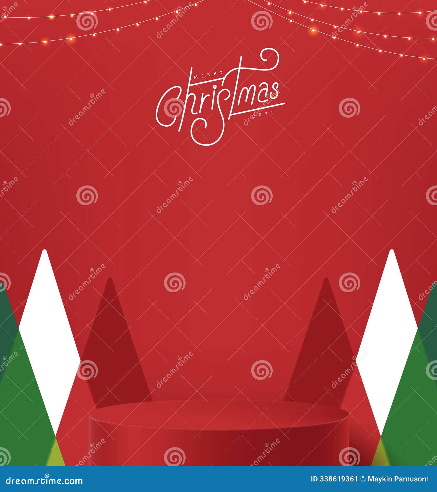 merry christmas banner with product display cylindrical 