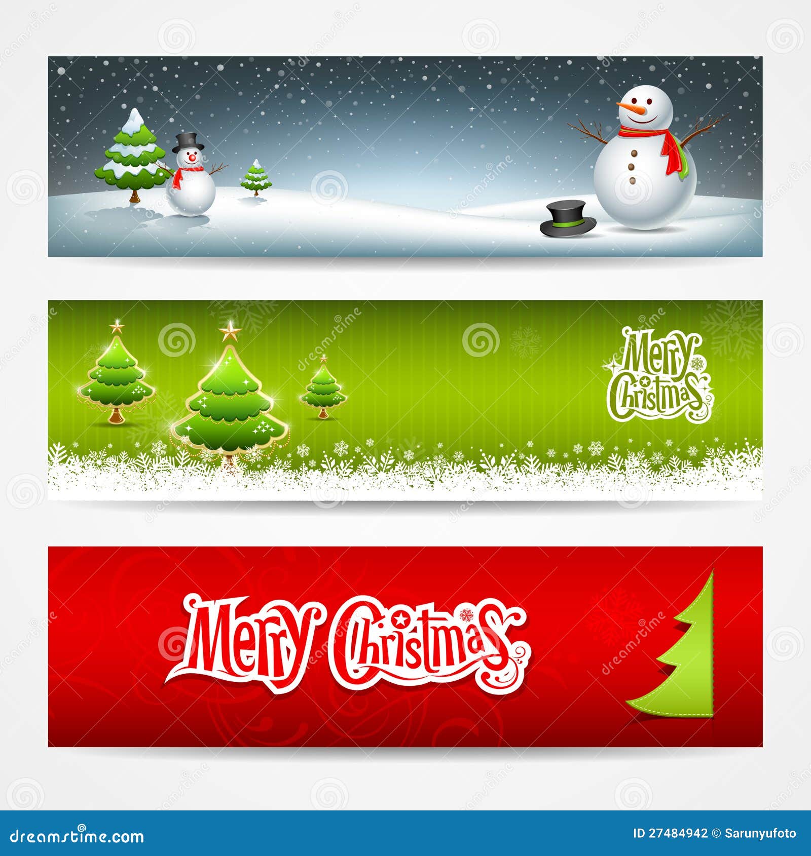 Merry Christmas Banners Set Design Stock Vector - Illustration of happy ...