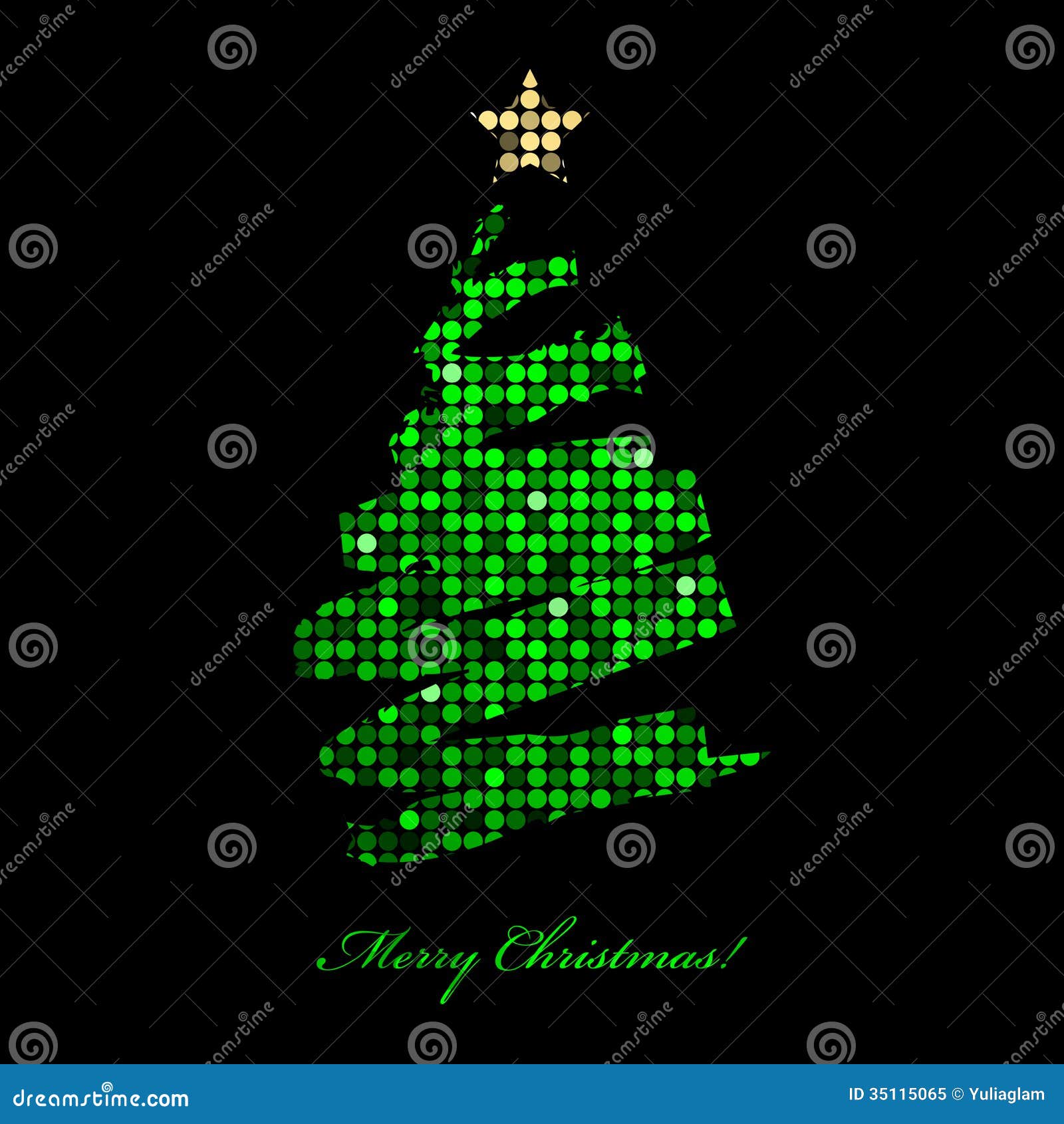Merry Christmas Card with Christmas Tree from Disc Stock Vector