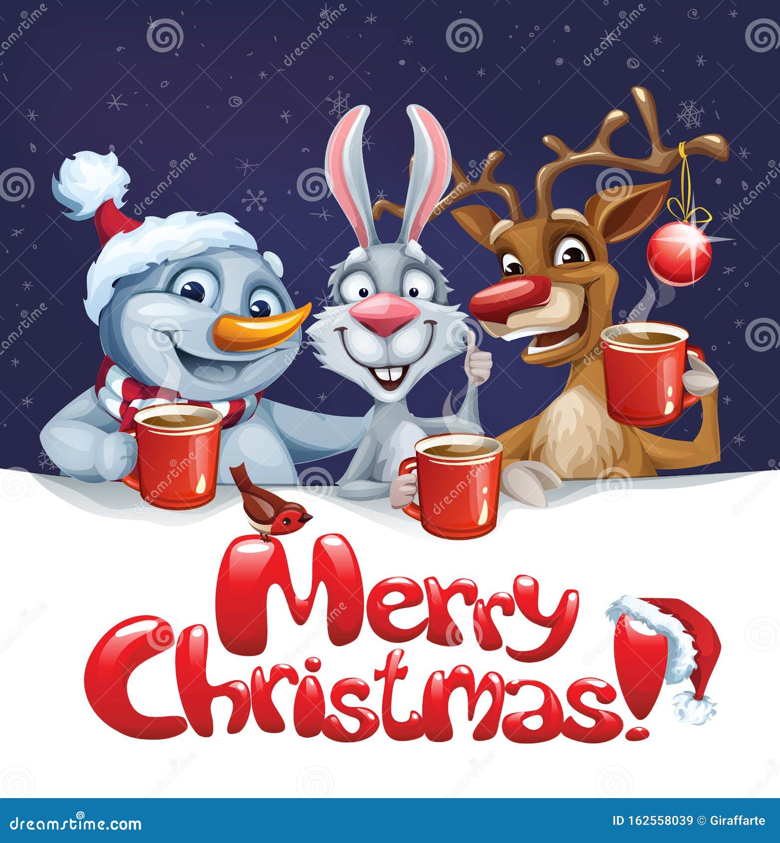Merry Christmas Card with Funny Santa and Rabbit Stock Vector -  Illustration of greeting, invitation: 162558039