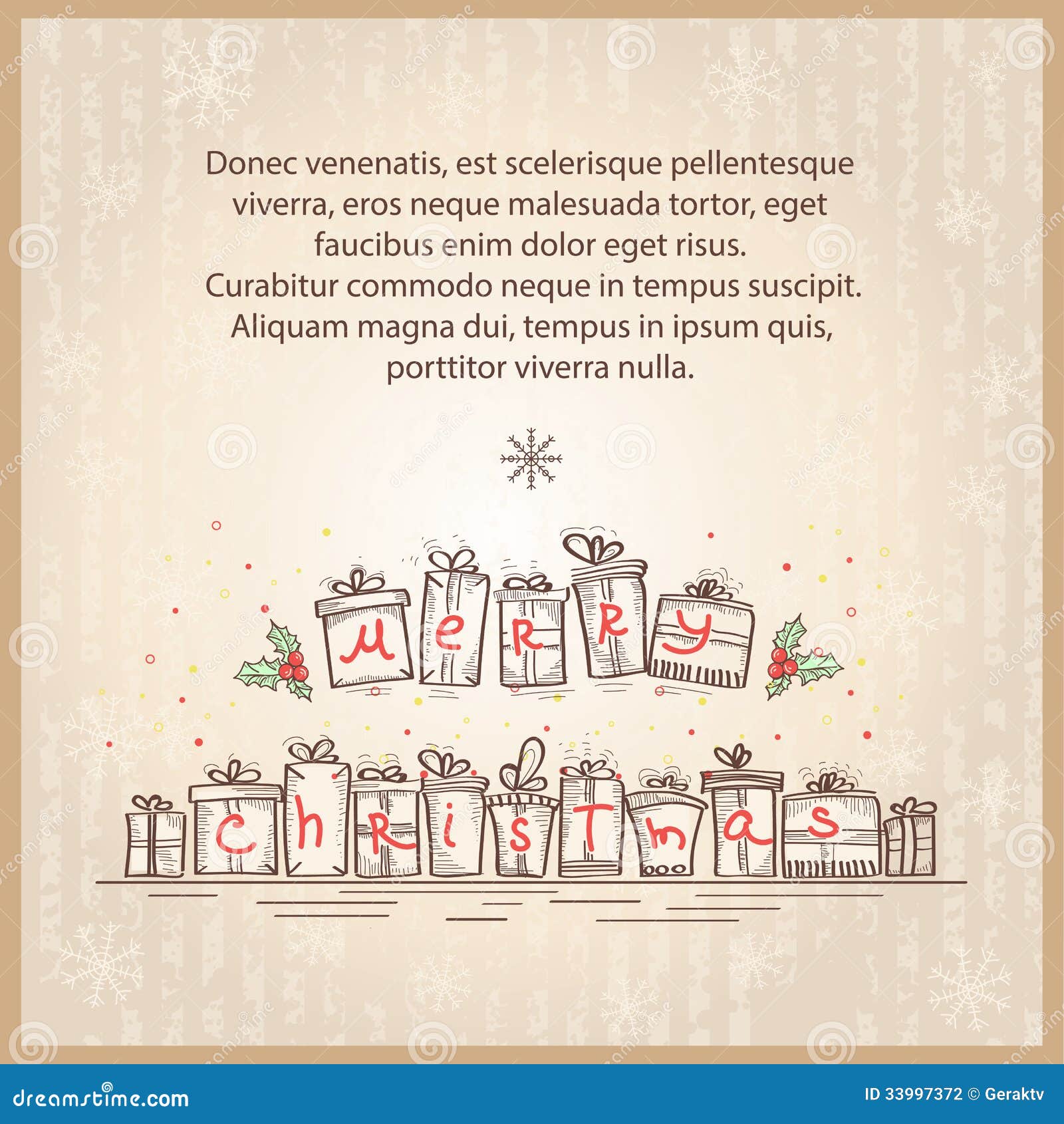 Merry Christmas Card.Vector Drawing Sketch Illustr Stock 
