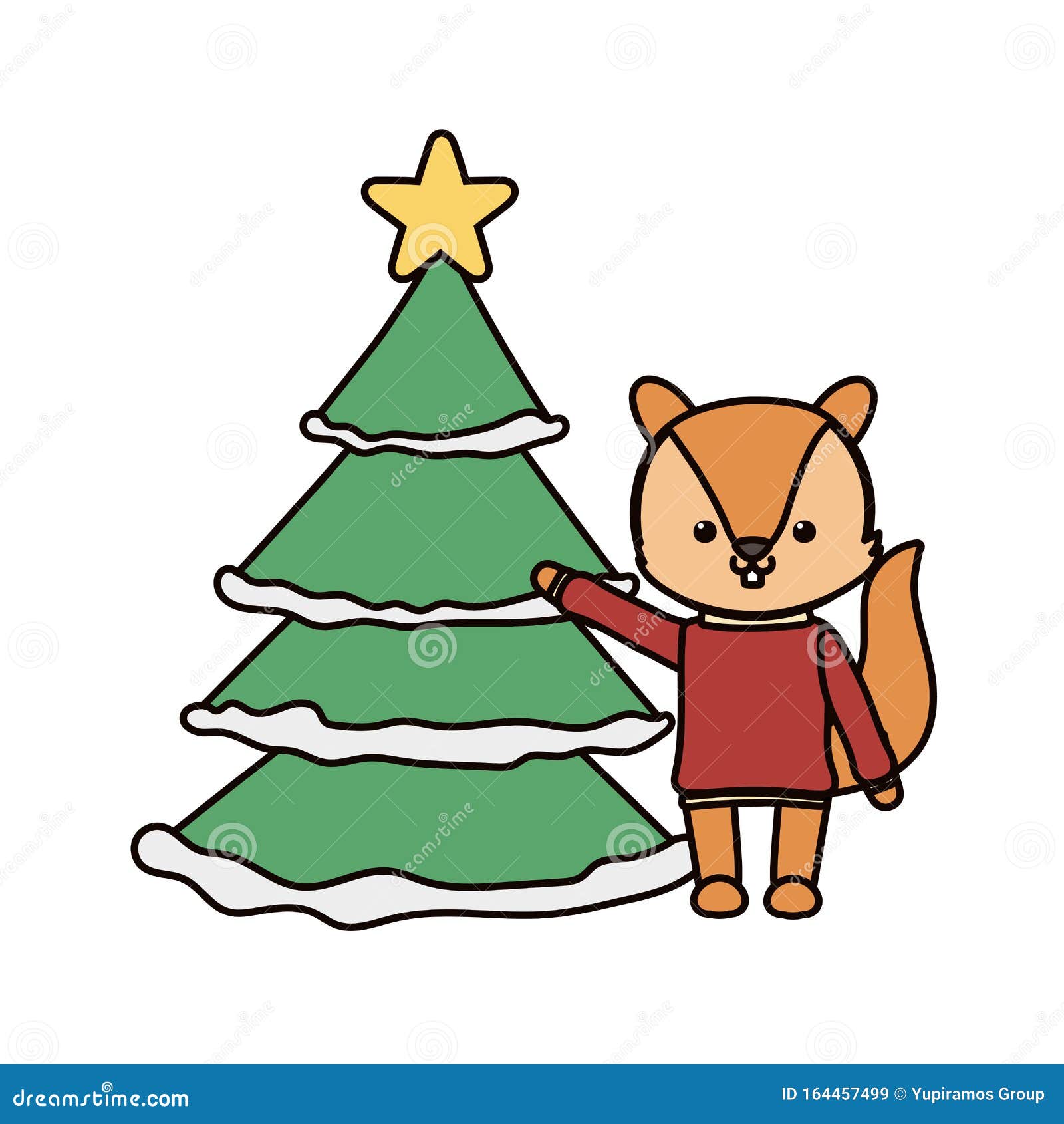 Merry Christmas Celebration Squirrel with Sweater and Tree Stock Vector