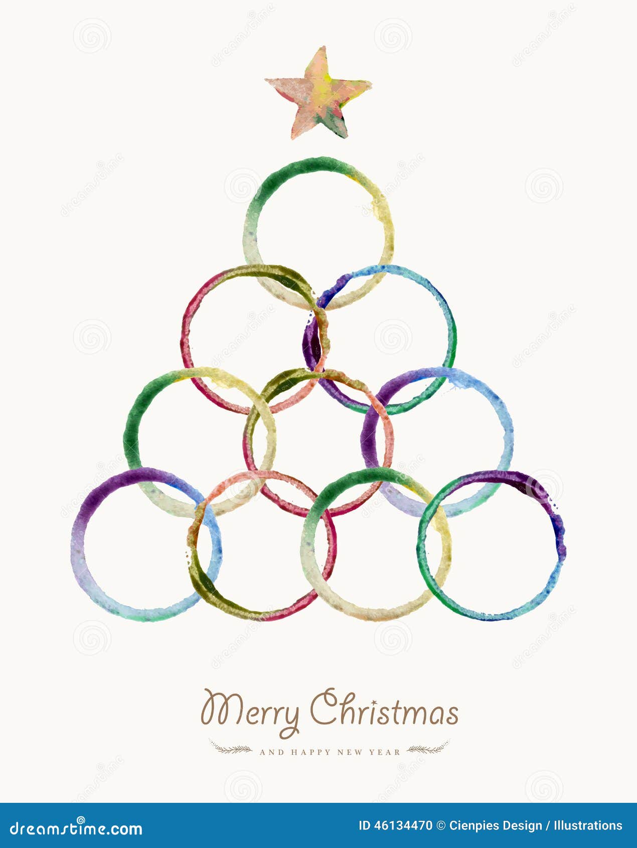 Merry Christmas Circle Tree Watercolor Greeting Card Stock 