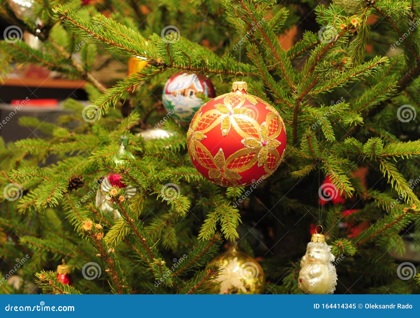 Merry Christmas Colorful Balls on the Evergreen Tree As a Holidays ...