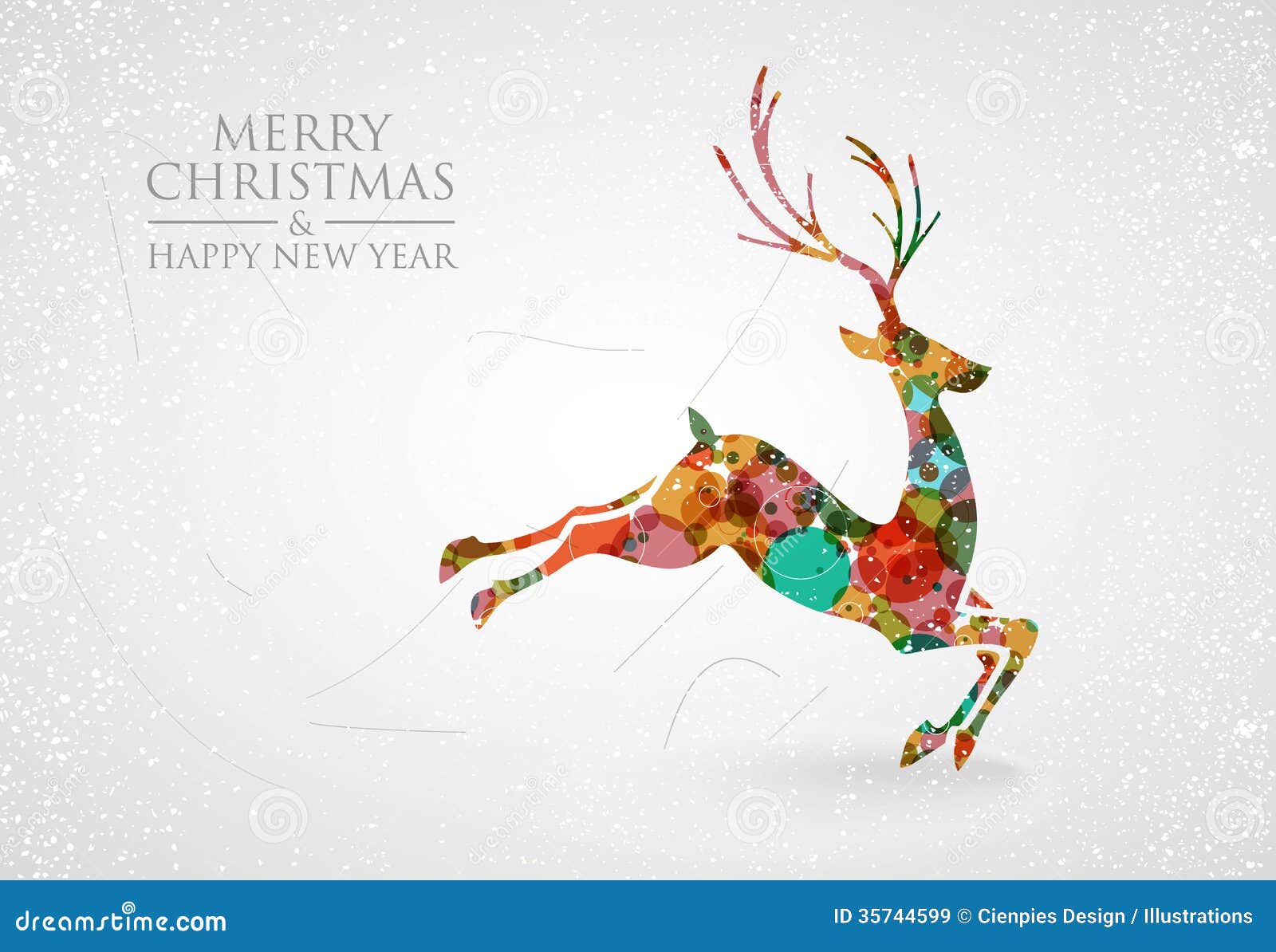 Merry Christmas Colorful Reindeer Greeting Card Stock Vector