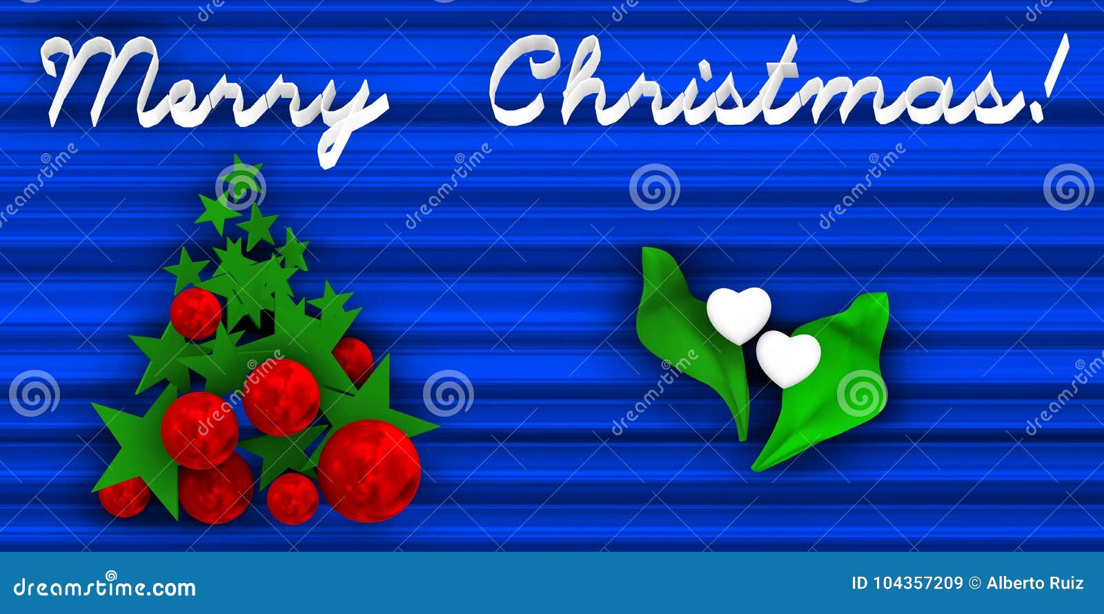 Merry Christmas with Cool Tree and Love Over Blue Background. Stock ...