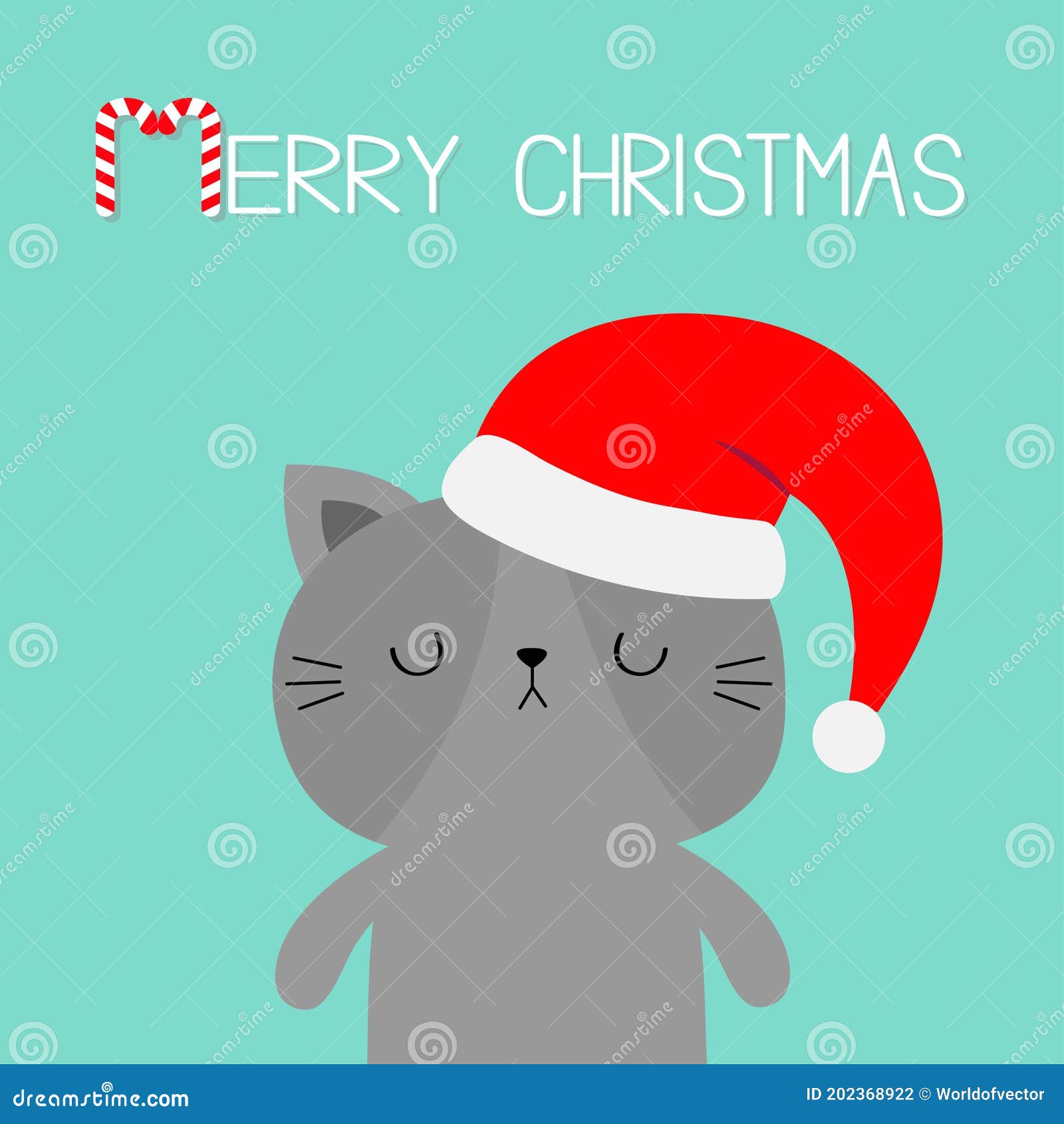 Cute Cat Icon. Face in Red Santa Hat. Merry Christmas. Funny