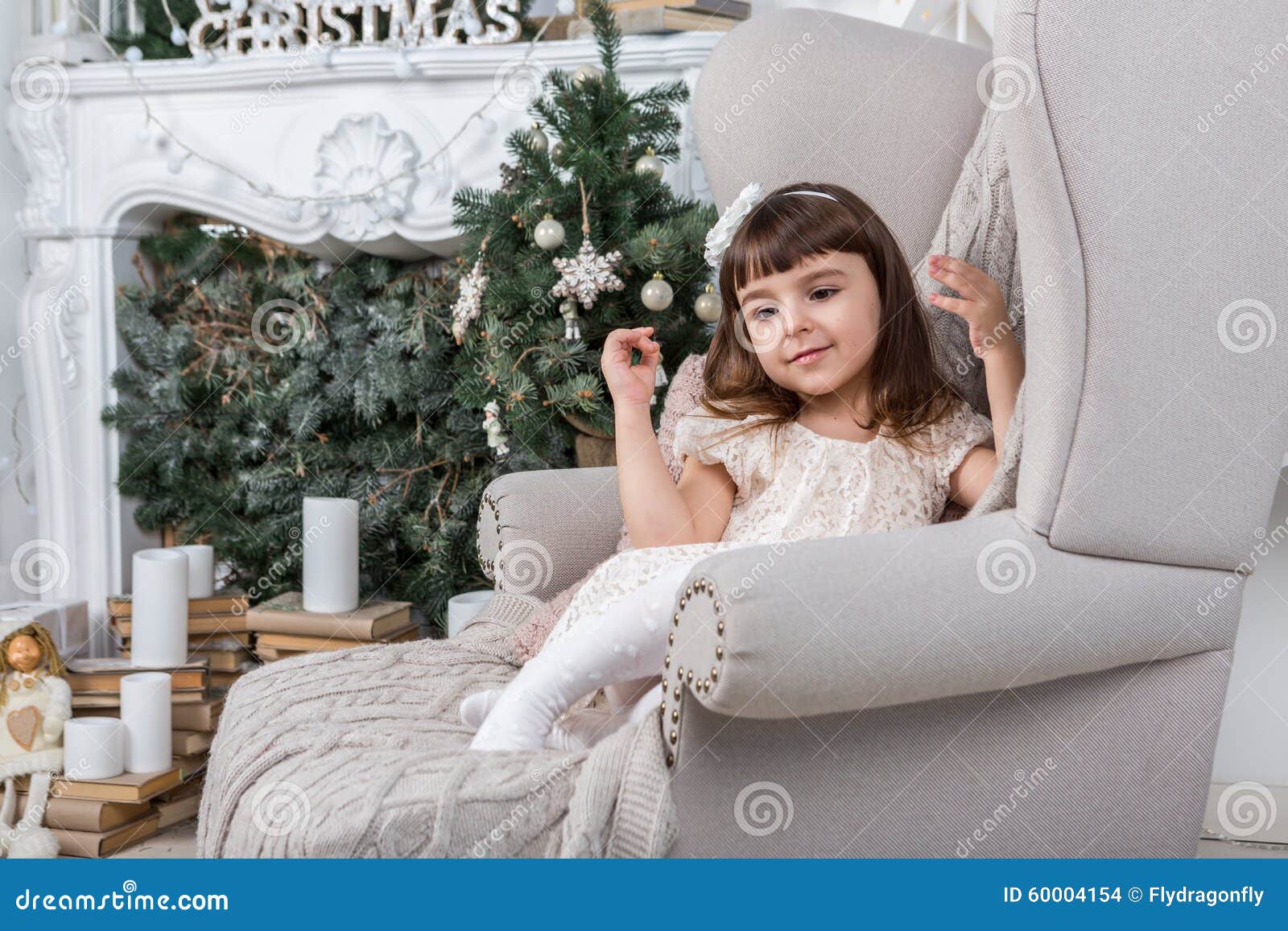 Download Merry Christmas Cute Happy Little Girl Stock Image of fortable celebration