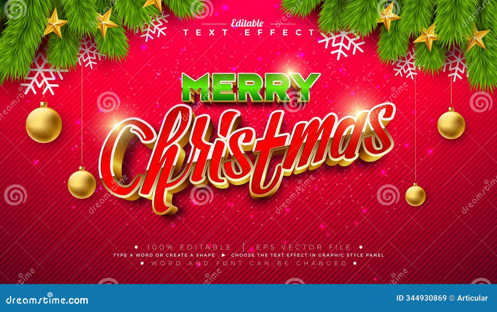 merry christmas 3d text effect . editable and scalable  graphic style effect with gold framed typography