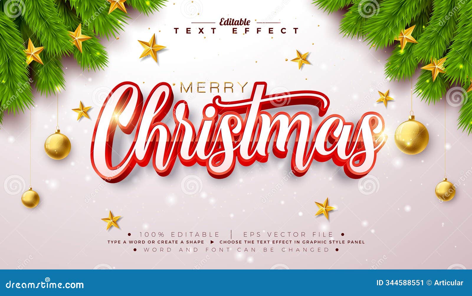 merry christmas 3d text effect . editable and scalable  graphic style effect with red framed typography