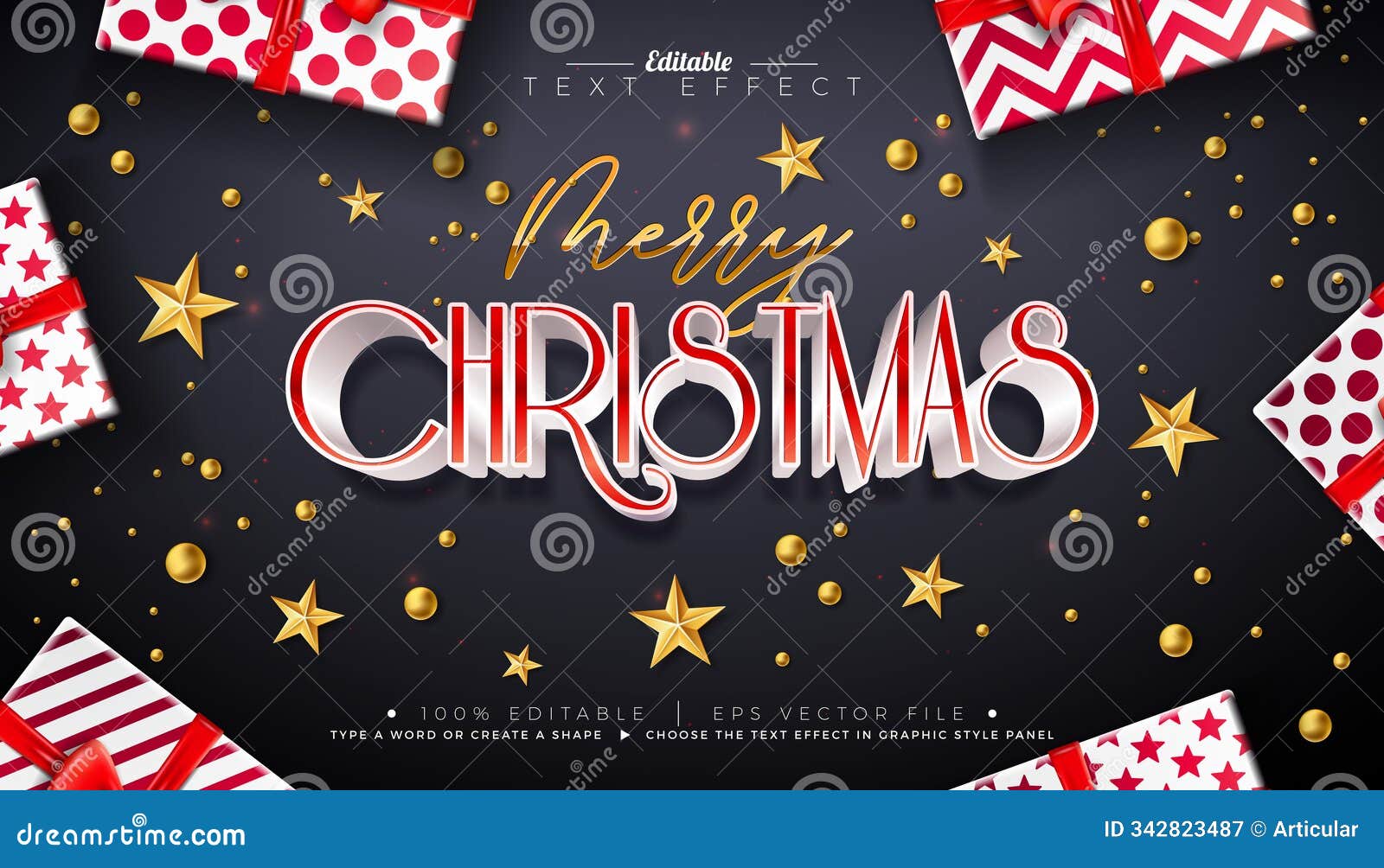 merry christmas 3d text effect . editable and scalable  graphic style effect with red typography lettering