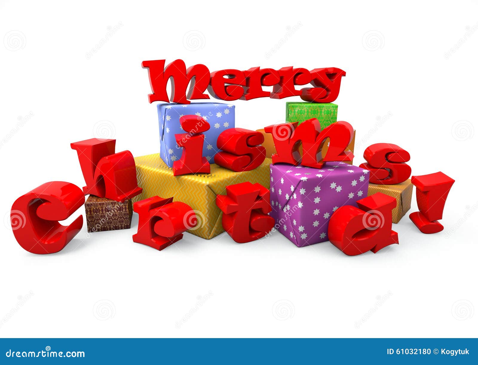 Merry Christmas 3d Text On White Background Stock 