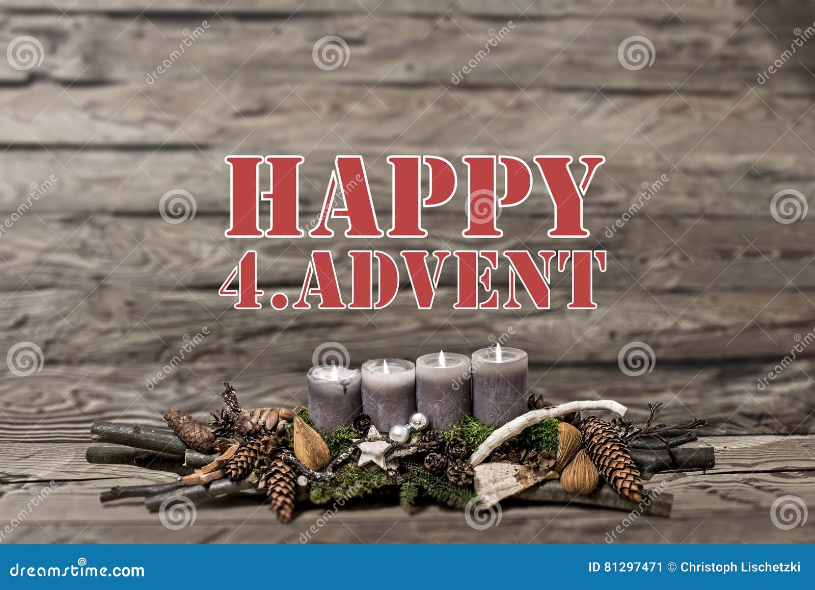 Merry Christmas Decoration Advent Burning Grey Candle Blurred