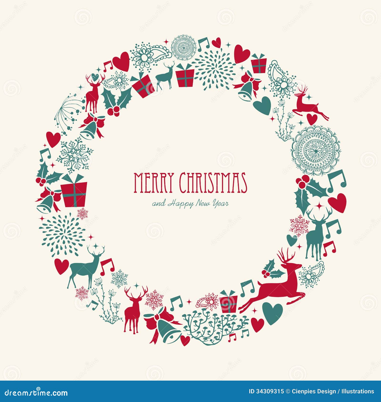 Merry Christmas Elements Decoration Circle Shape. Royalty 