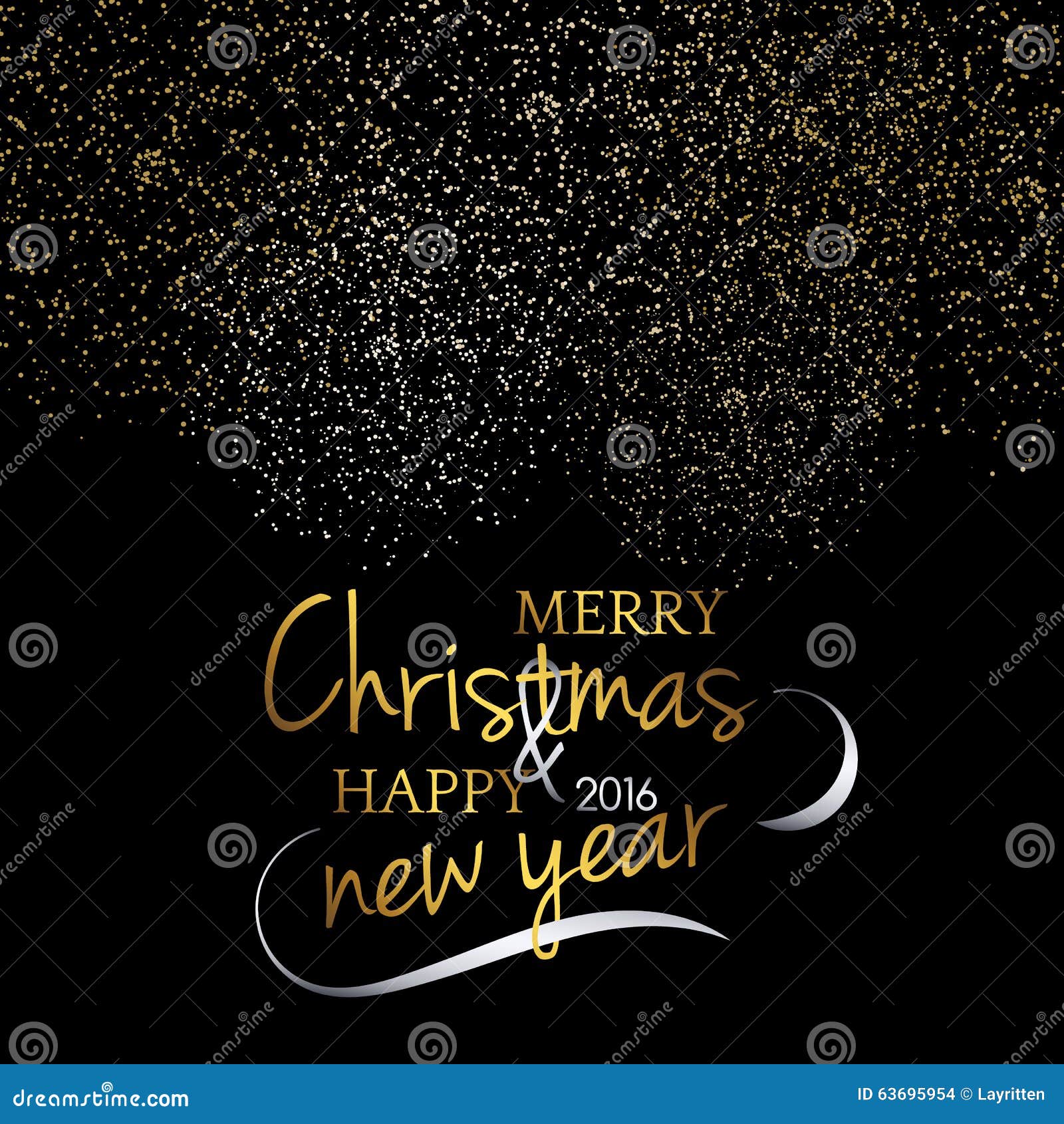 merry christmas festive black background gold calligraphic greeting text snowflakes fireworks effect handwritten letters 63695954