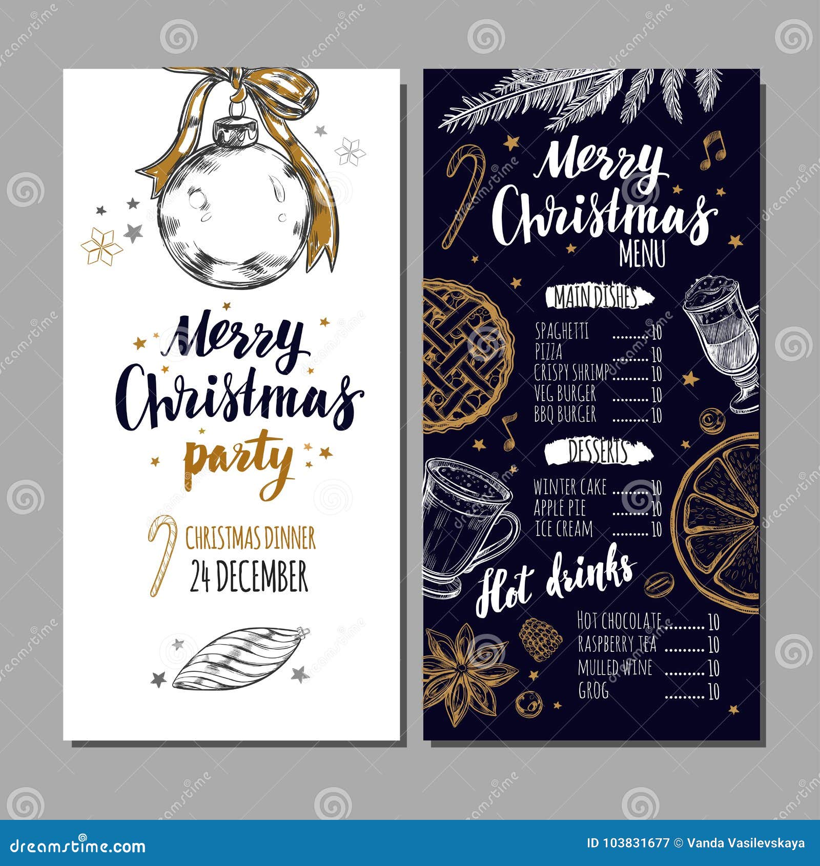 Merry Christmas Festive Winter Menu on Chalkboard and Invitation Card ...