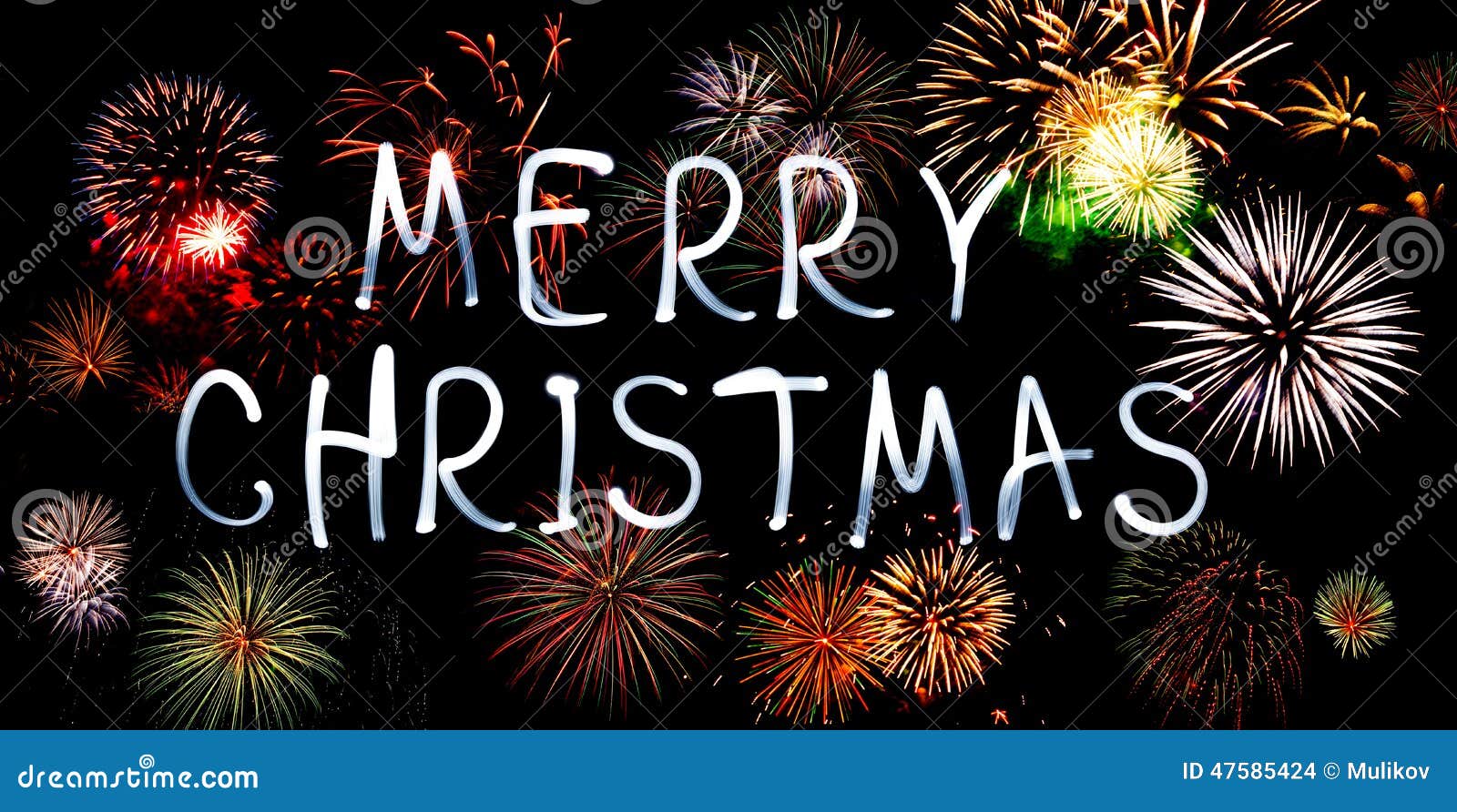Merry Christmas with Fireworks Stock Photo Image of bright, lighting
