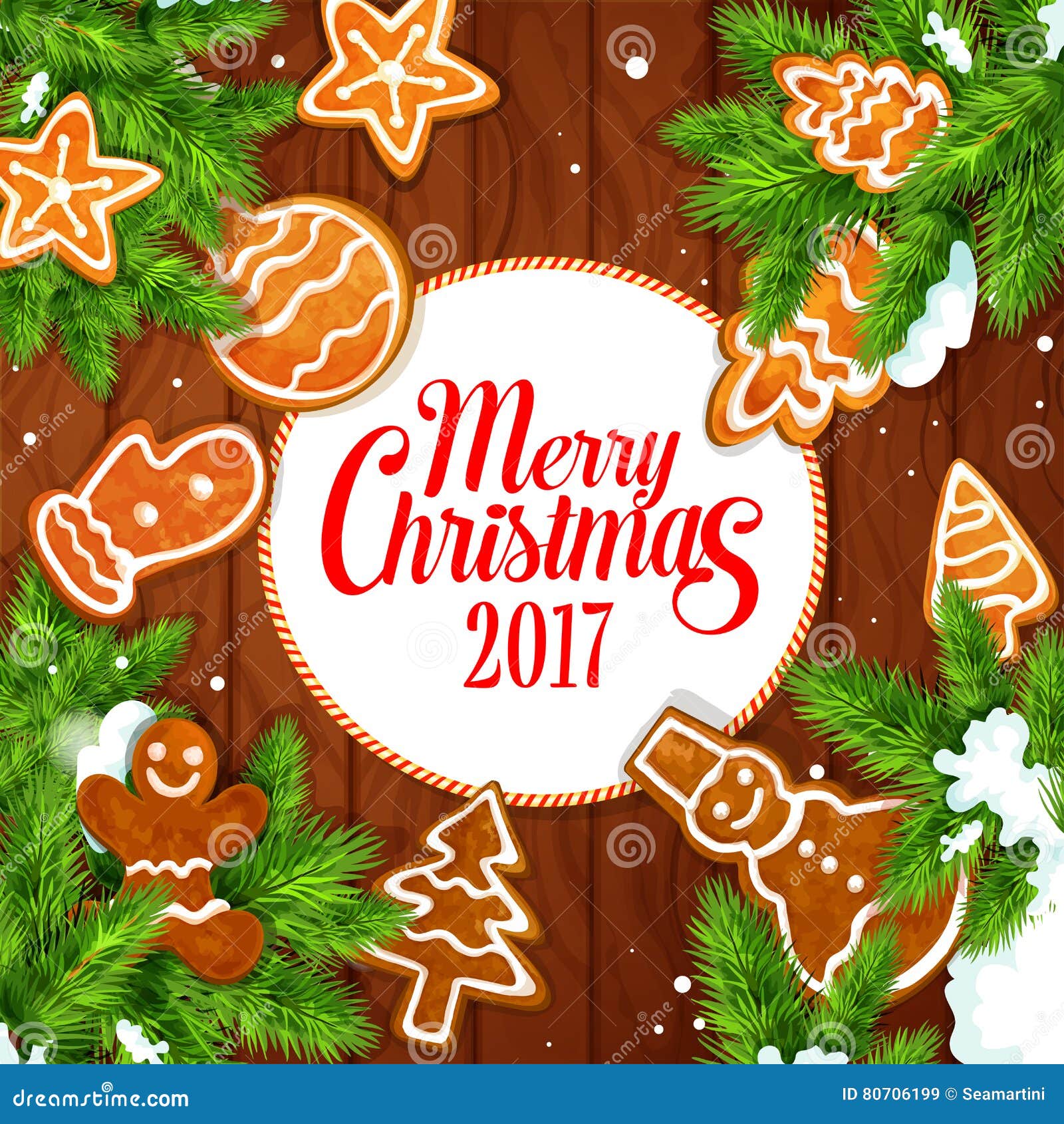 Merry Christmas 2017 Gingerbread Biscuits Poster Stock Vector ...