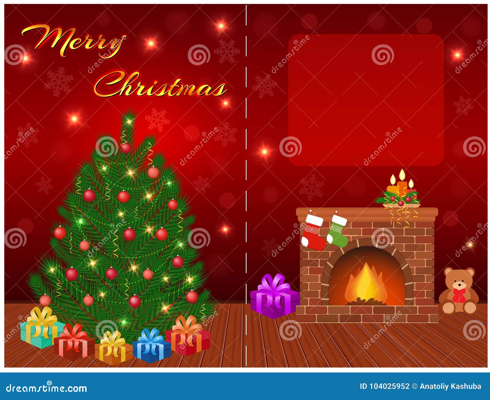 Merry Christmas Greeting Card Design with Empty Space for Your Inside Christmas Note Card Templates