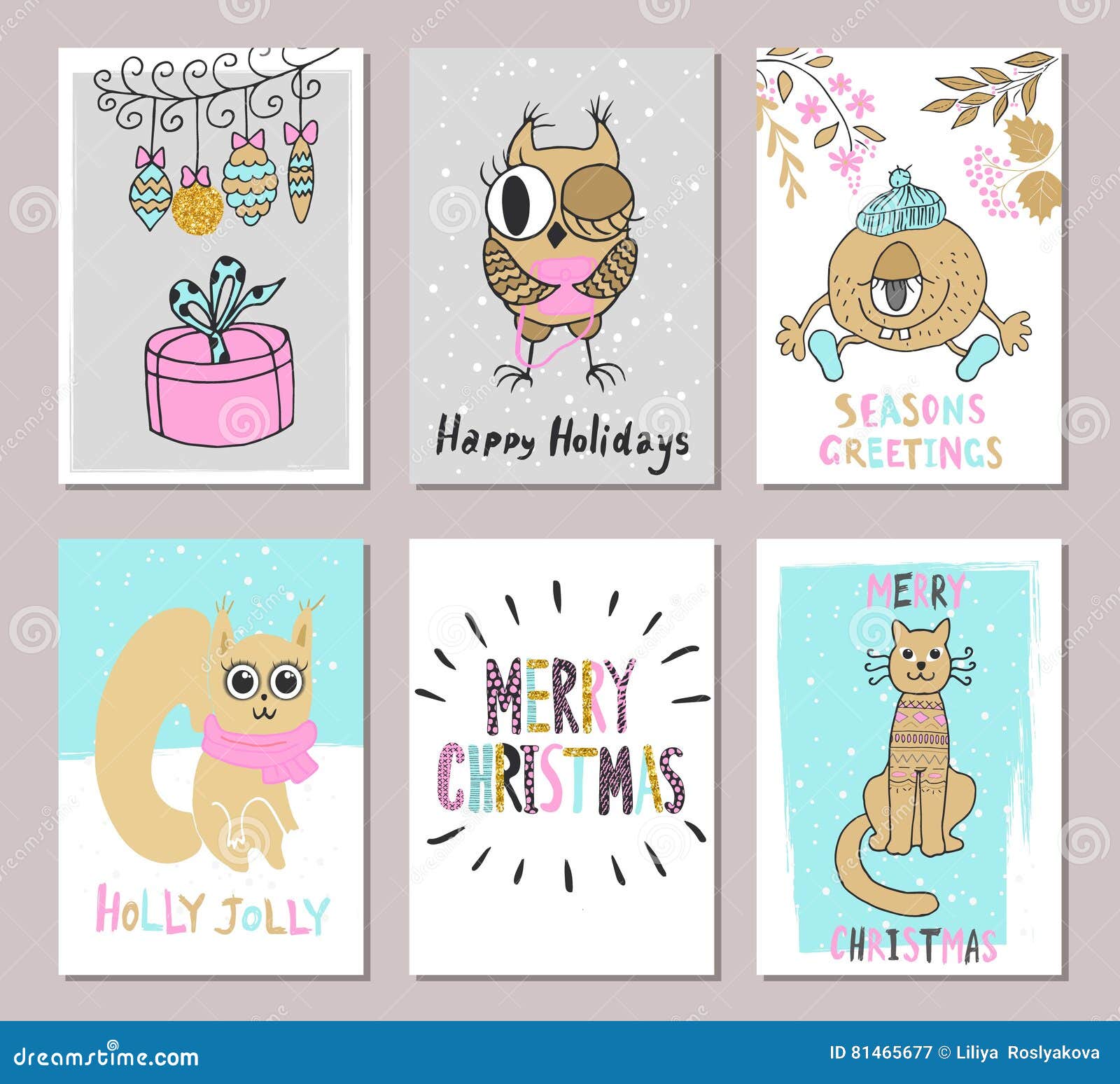 Merry Christmas greeting card set with cute cat squirrel owl t and other Download preview Add to lightbox FREE DOWNLOAD