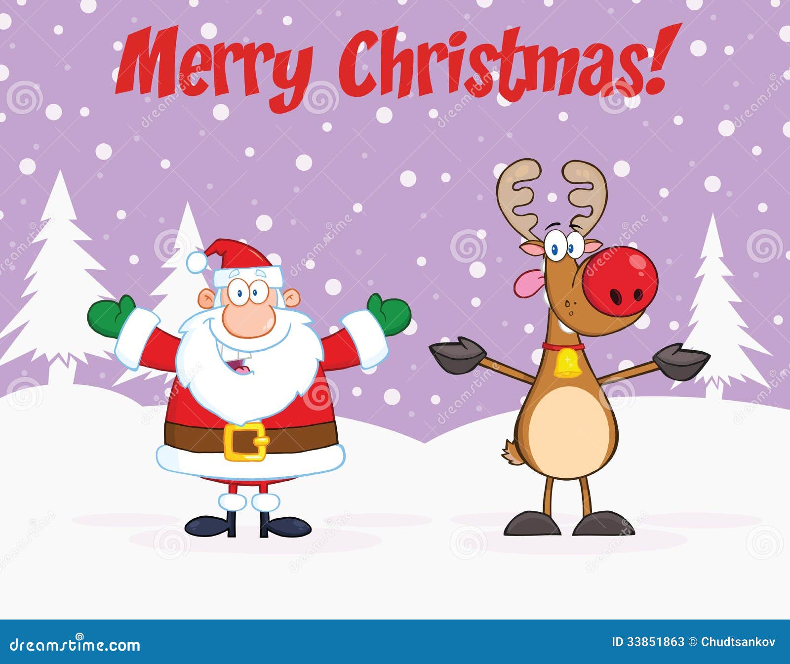 Merry Christmas Greeting with Santa Claus and Reindeer Stock ...