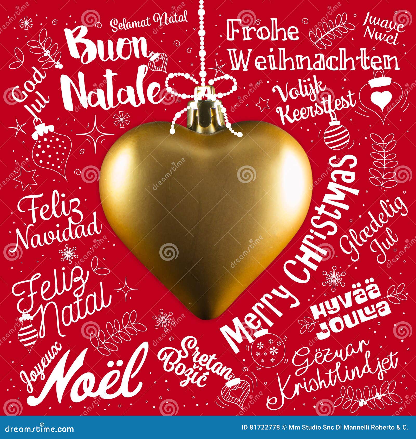 merry christmas greetings card from world in different languages