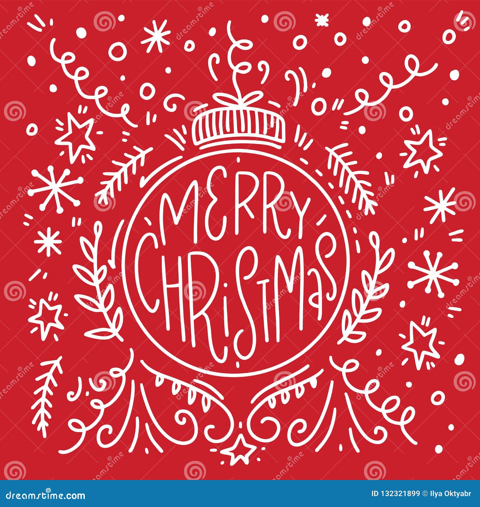 Merry Christmas Hand Drawn Vector Lettering. Calligraphy Text for