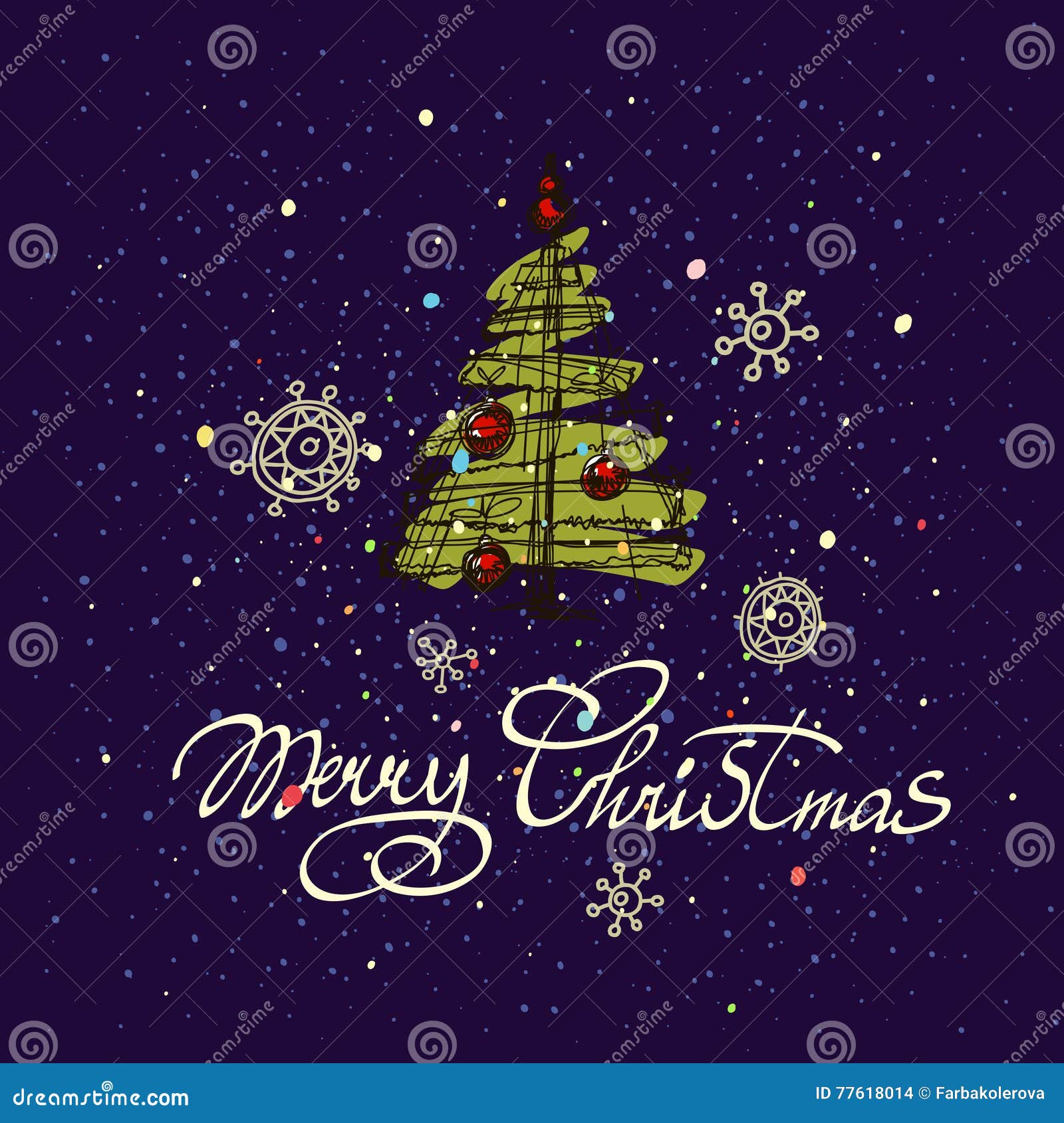 Merry Christmas Hand Lettering On Dark Background. Vector Image ...