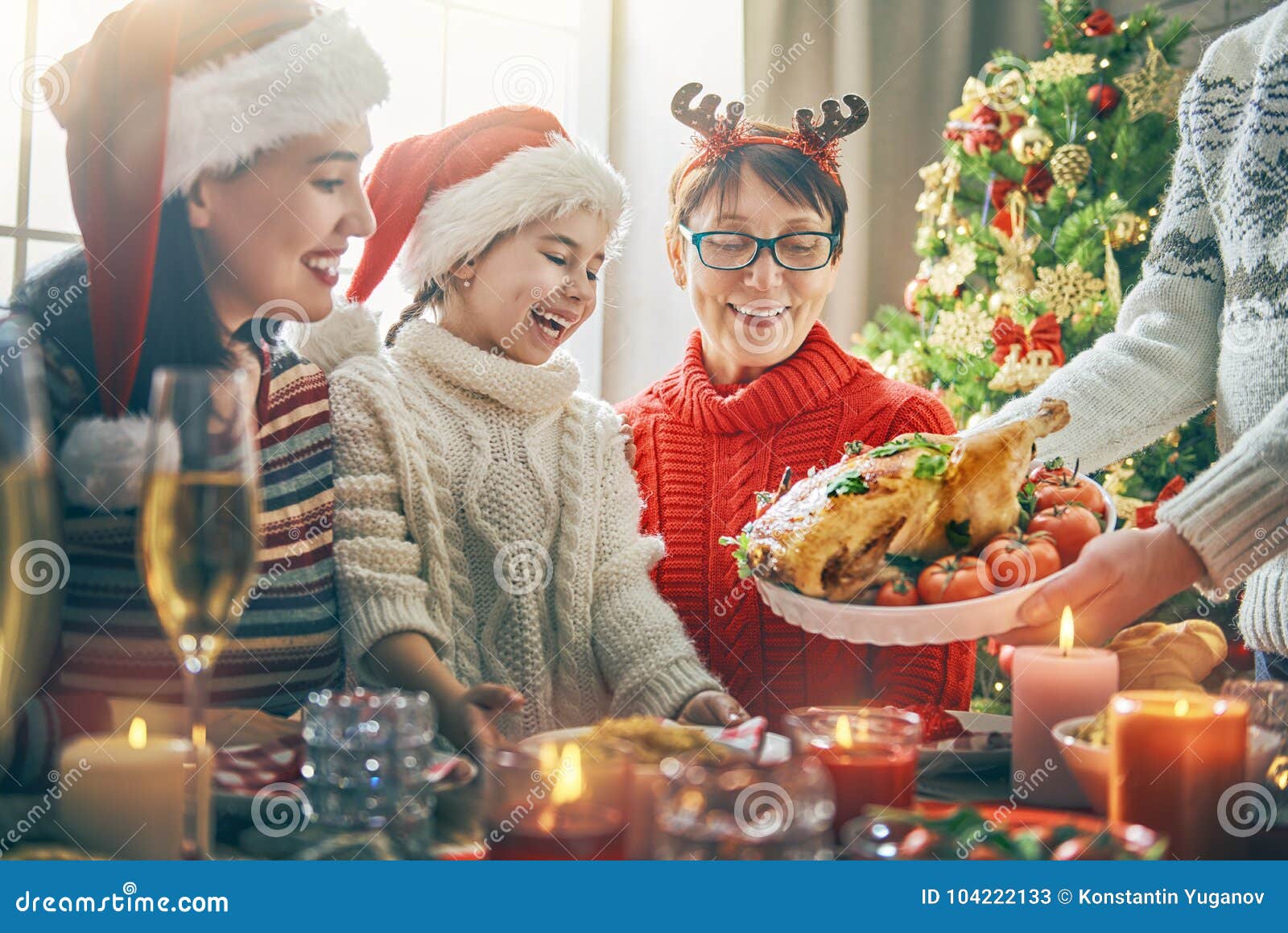 Family Celebrates Christmas. Stock Image - Image of holiday, food ...