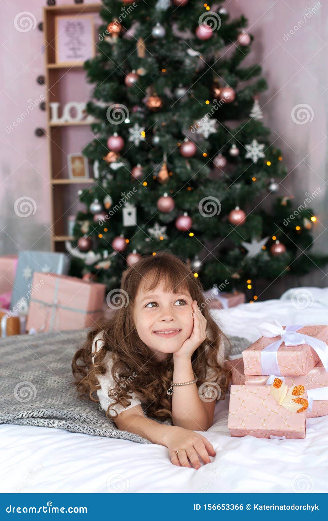 Merry Christmas And Happy Holidays! New Year 2020! Portrait Of A Little Girl In Christmas ...